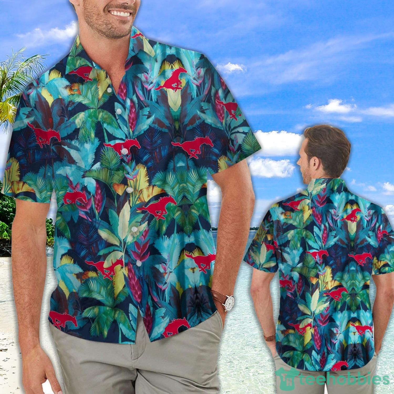 SMU Mustangs Floral Tropical Hawaiian Shirt Product Photo 1