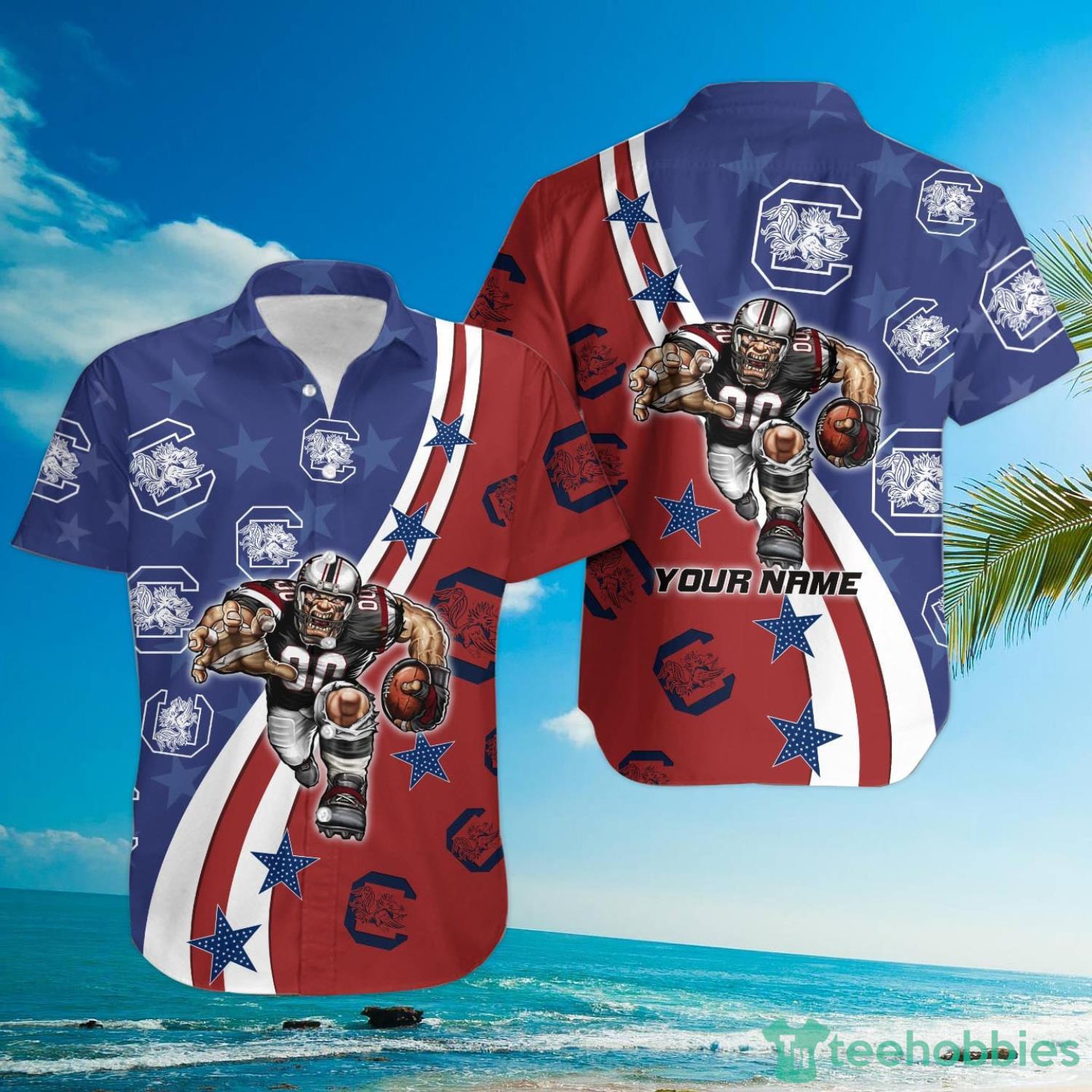 South Carolina Gamecocks American Flag Custom Name Hawaiian Shirt Product Photo 3
