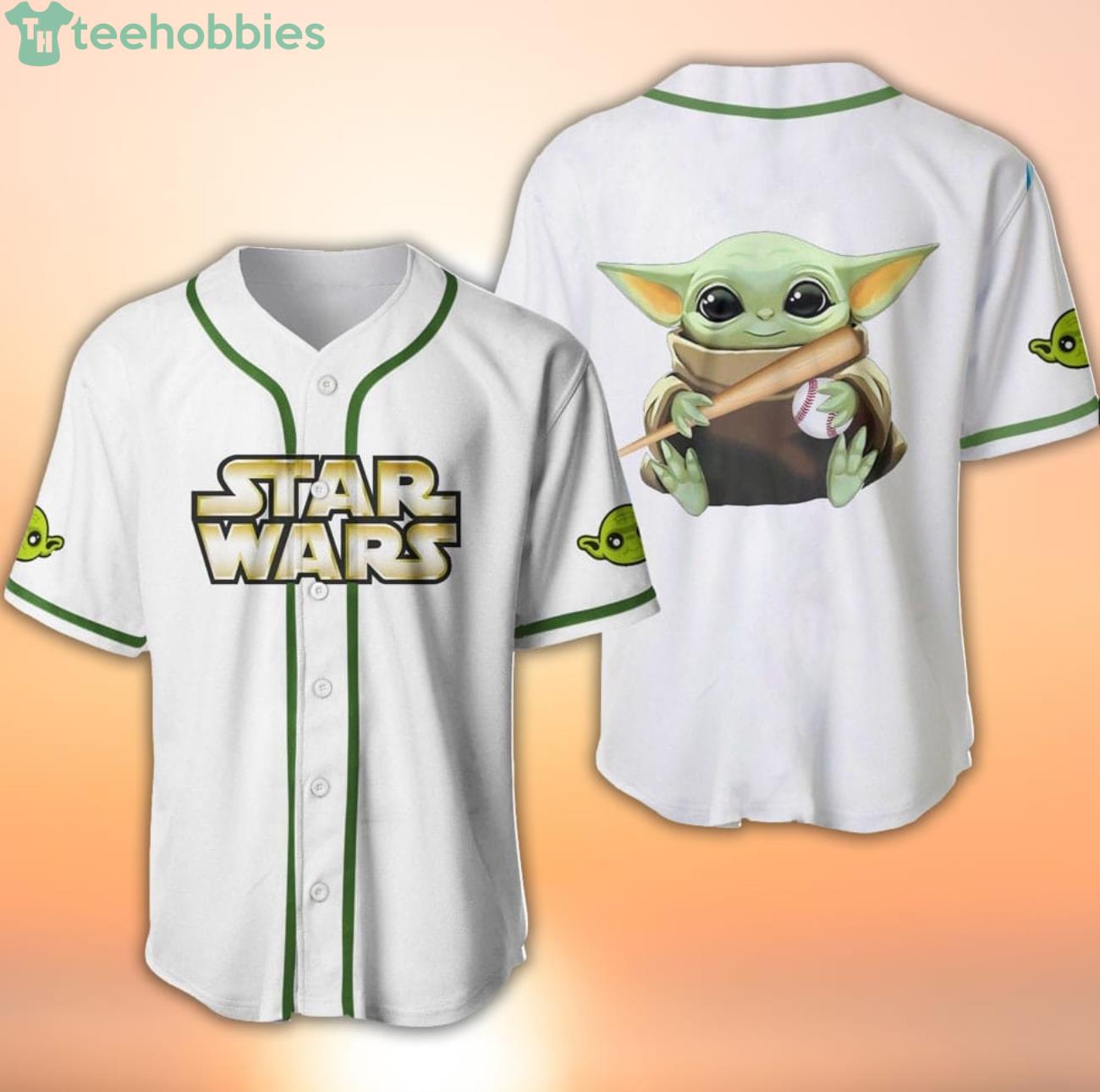 Star Wars Baby Yoda White Green Disney Cartoon Baseball Jersey Shirt Product Photo 1