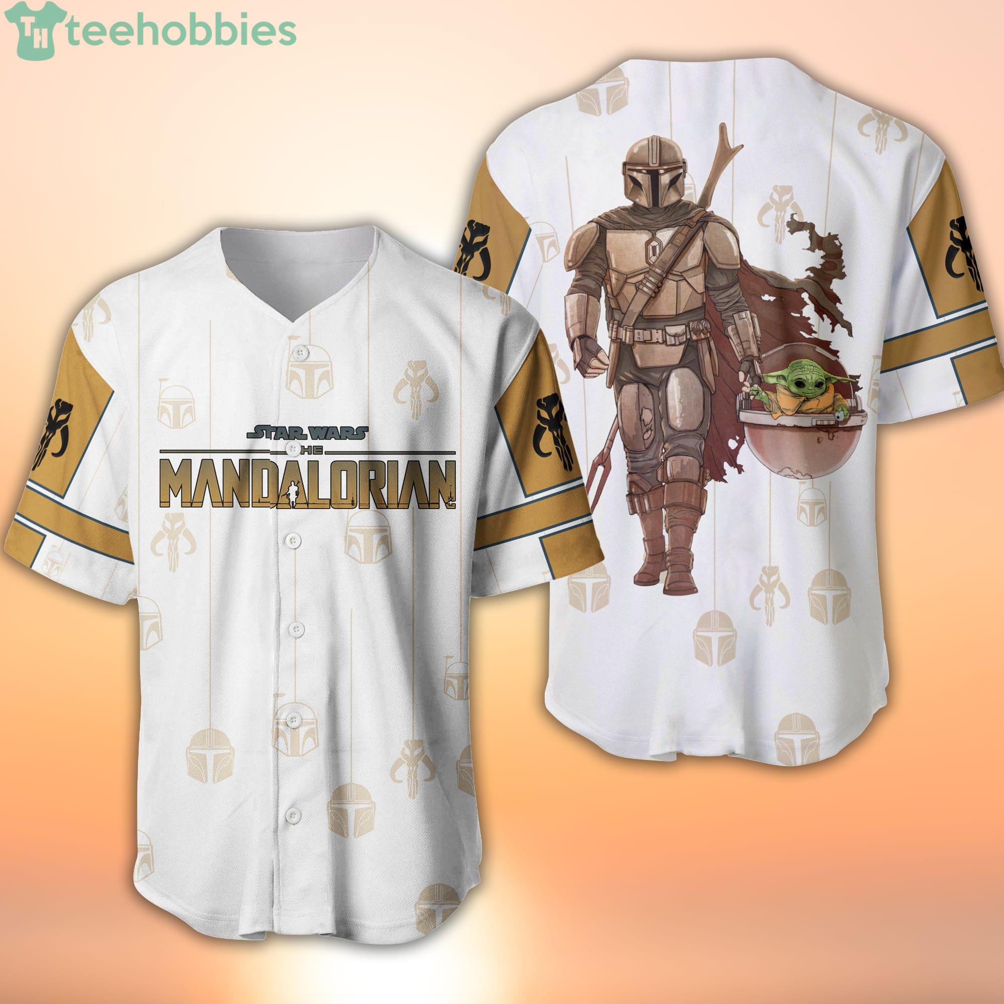 Star Wars Mandalorian White Brown Pattern Disney Cartoon Baseball Jersey Shirt Product Photo 1
