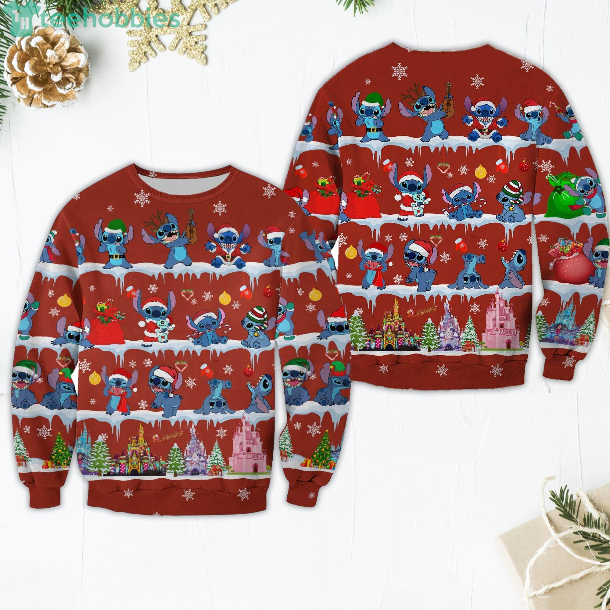 Stitch Pattern Xmas Red 2022 Christmas Disney Cartoon Sweaters Product Photo 1