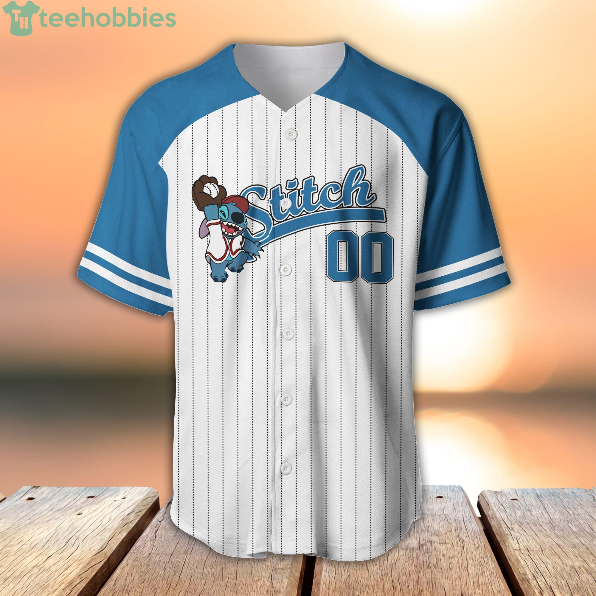 Stitch Striped Blue White Cartoon Custom Name & Number Baseball