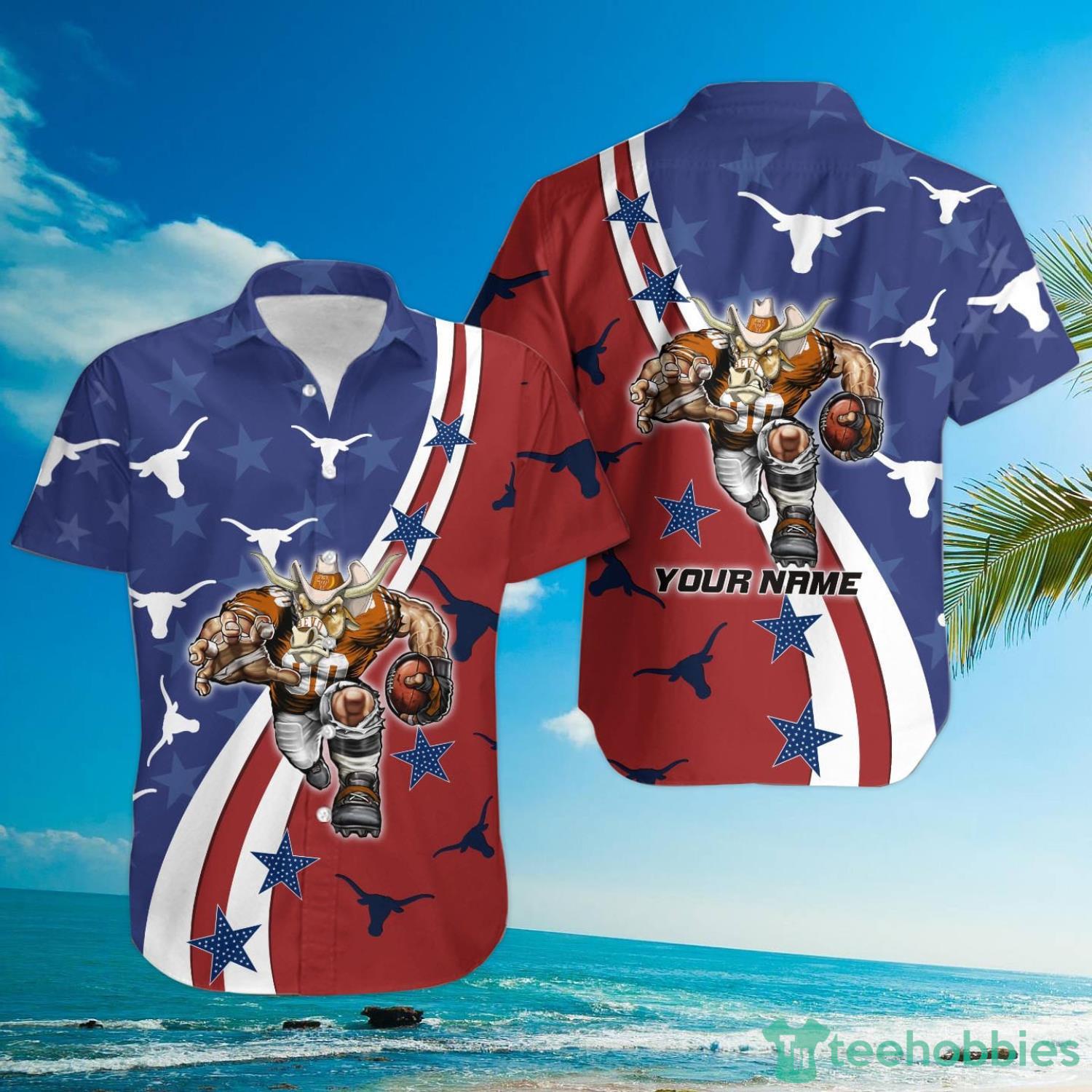 Texas Longhorns American Flag Custom Name Hawaiian Shirt Product Photo 3
