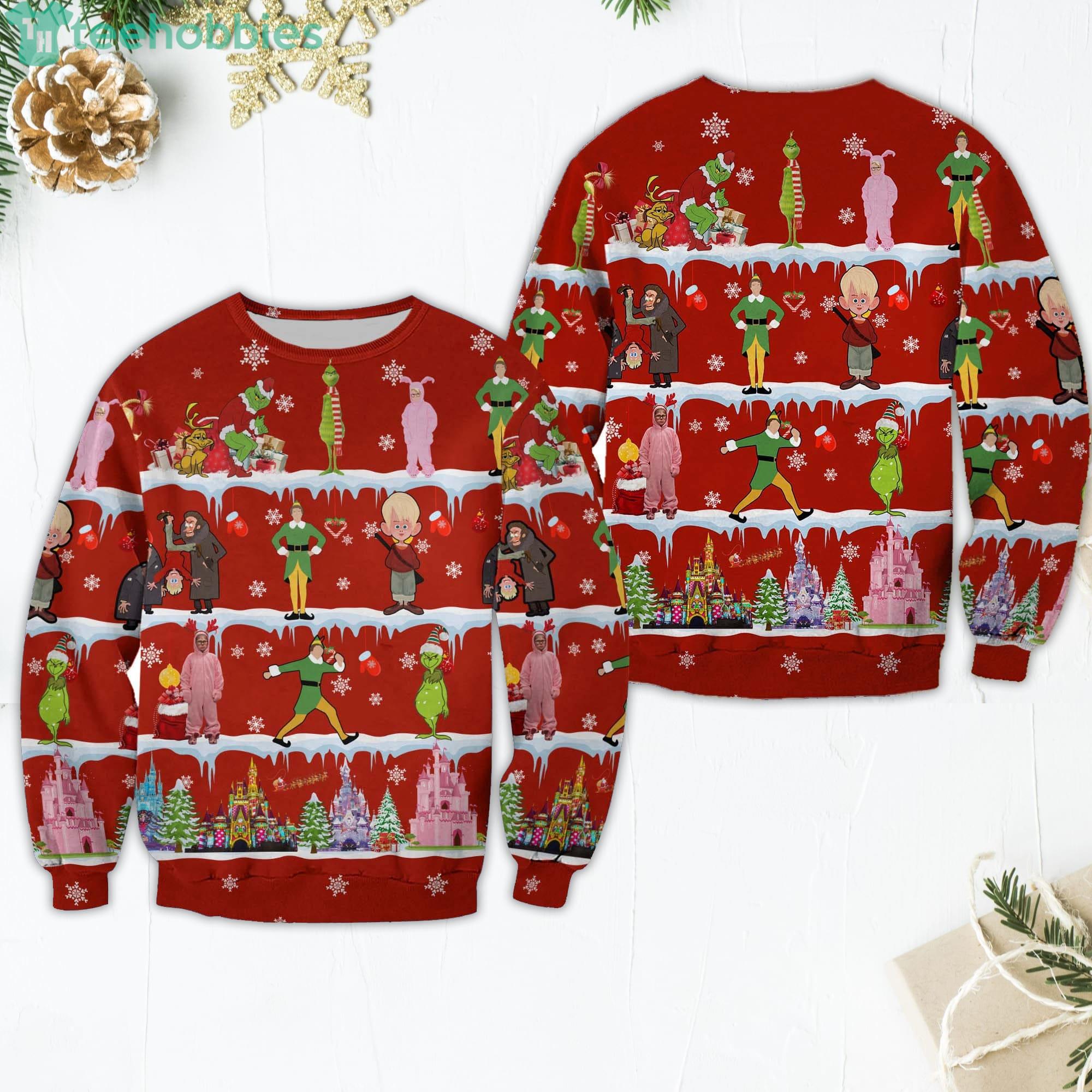 The Grinch Pattern Xmas Red 2022 Christmas Disney Cartoon Sweaters Product Photo 1