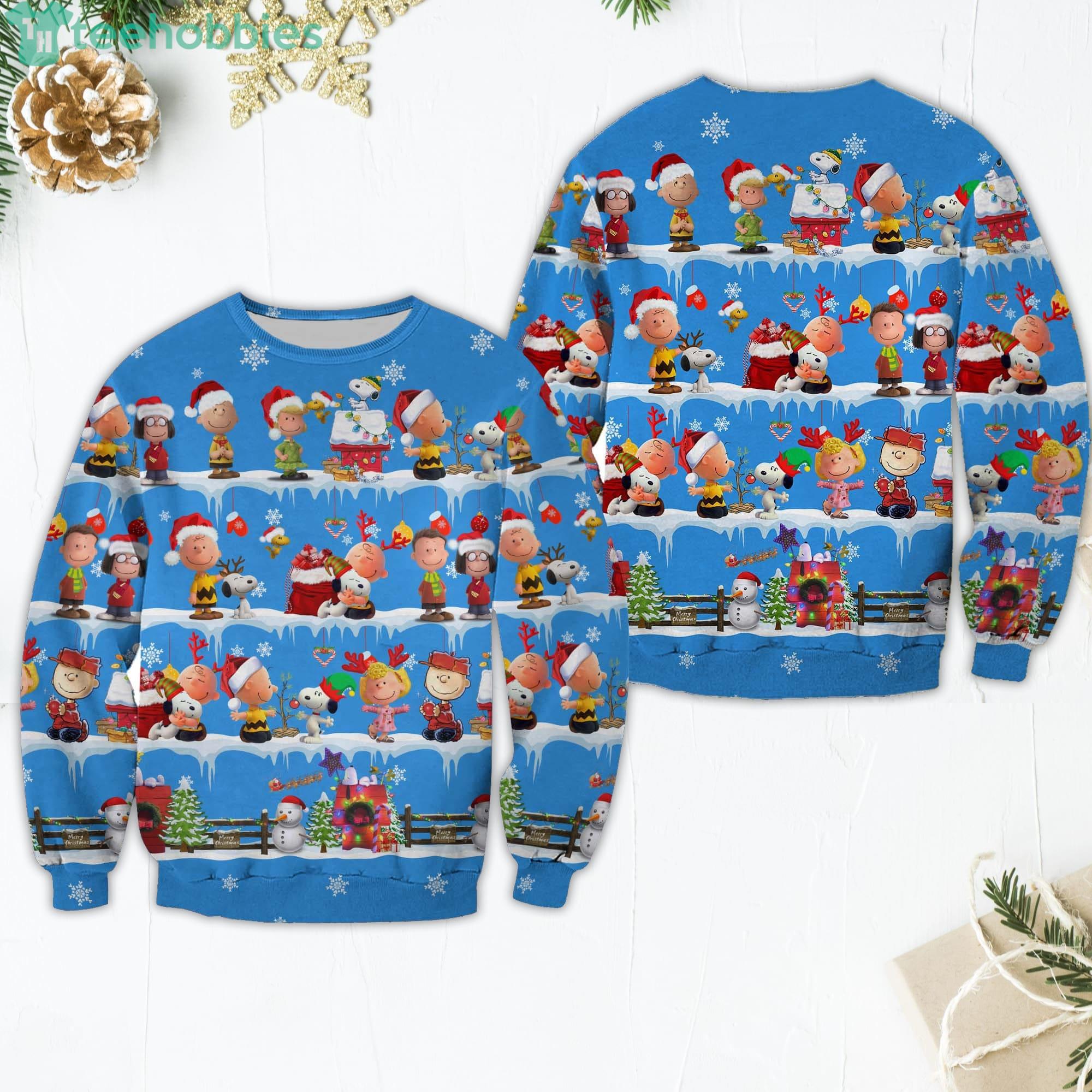 The Peanuts Pattern Xmas Blue 2022 Christmas Disney Cartoon Sweaters Product Photo 1