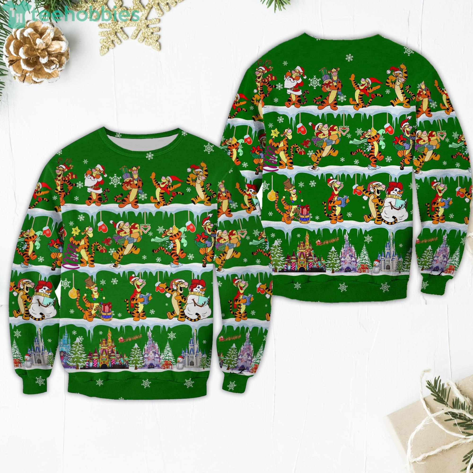 Tigger Pattern Xmas Green 2022 Christmas Disney Cartoon Sweaters Product Photo 1