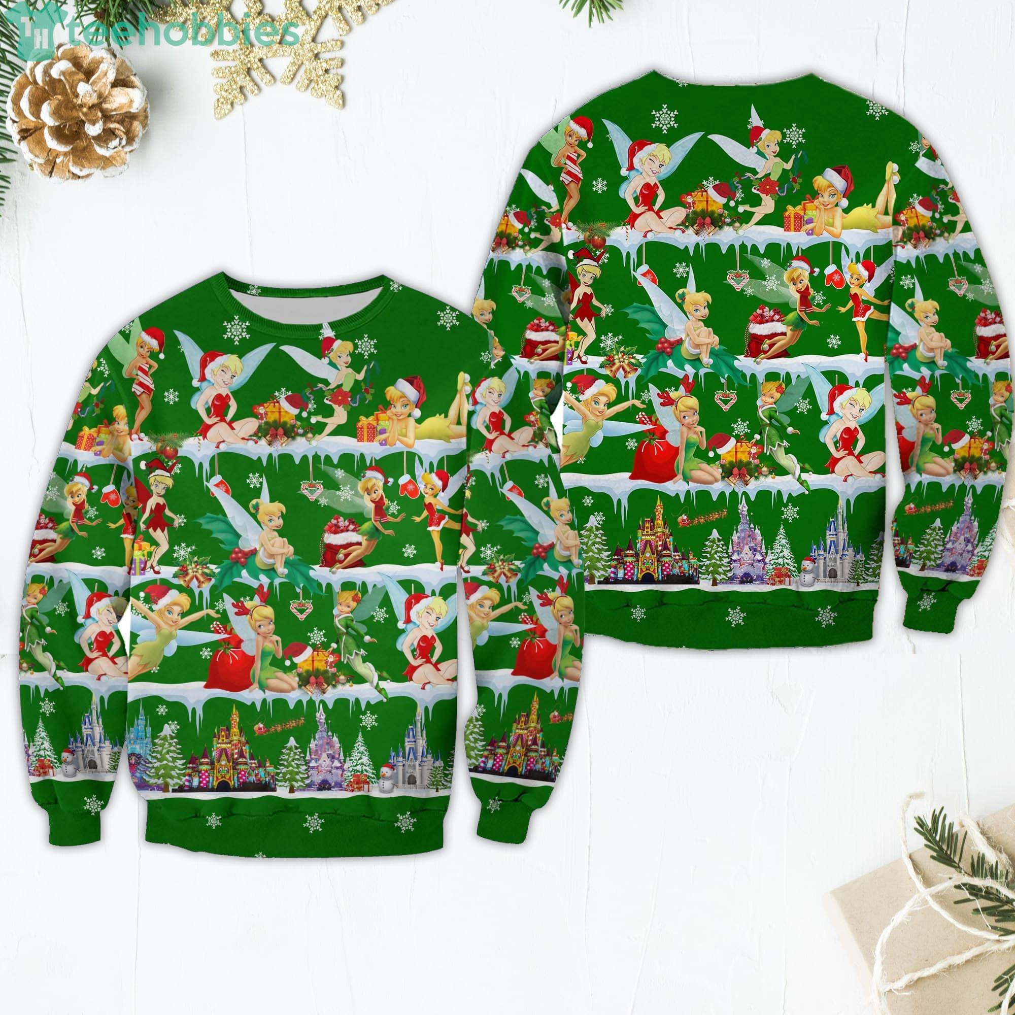 Tinker Bell Pattern Xmas Green 2022 Christmas Disney Cartoon Sweaters Product Photo 1