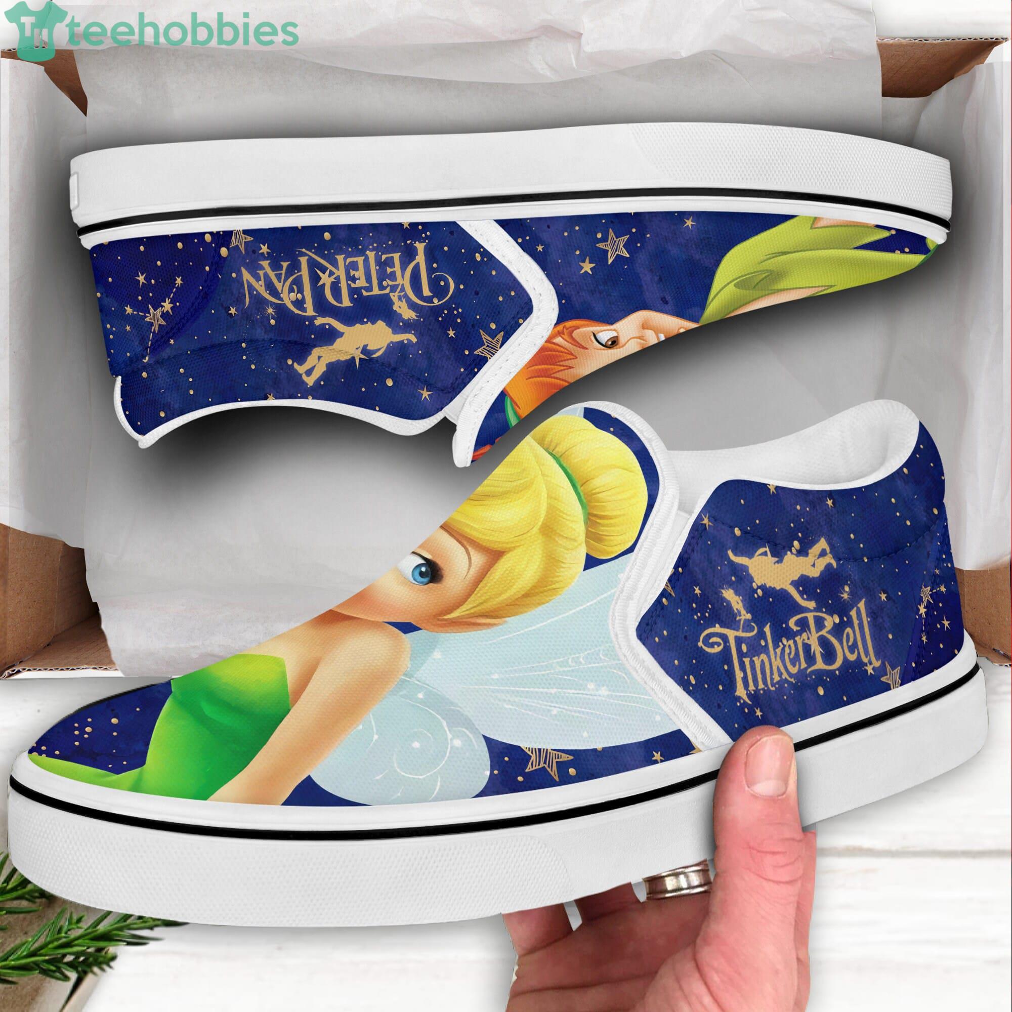 Tinker Bell & Peter Pan Green Blue Pattern Disney Cartoon Slip On Shoes Product Photo 1