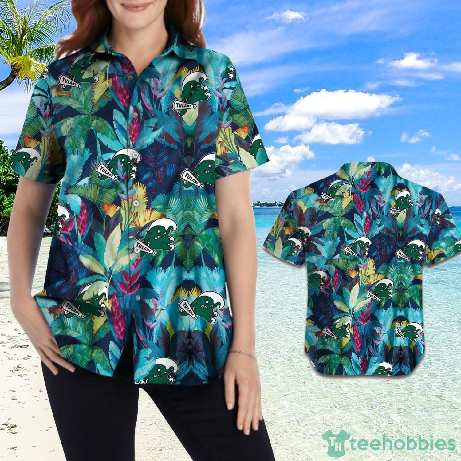 Tulane Green Wave Floral Tropical Hawaiian Shirt Product Photo 2