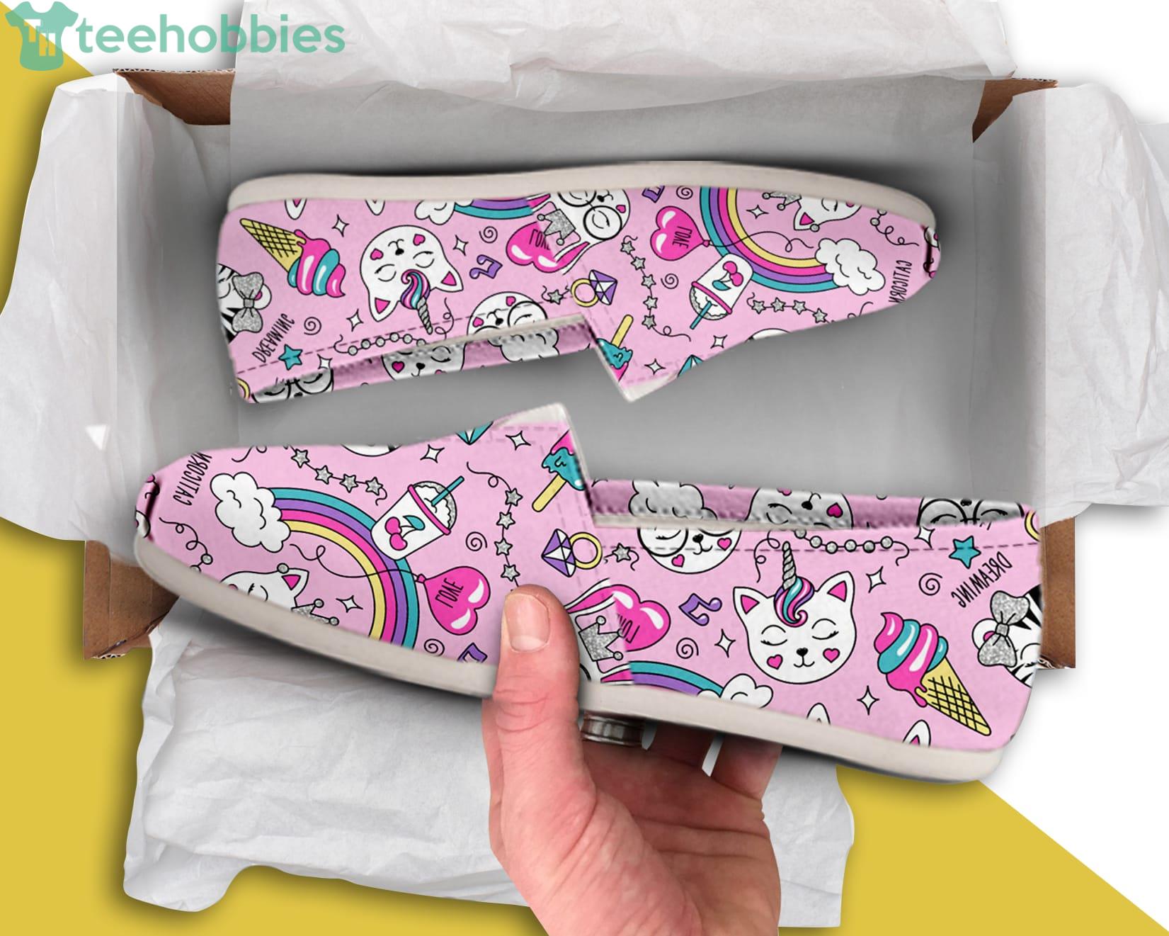 Unicorn Cat Pattern Pink Slip On Shoes Product Photo 1