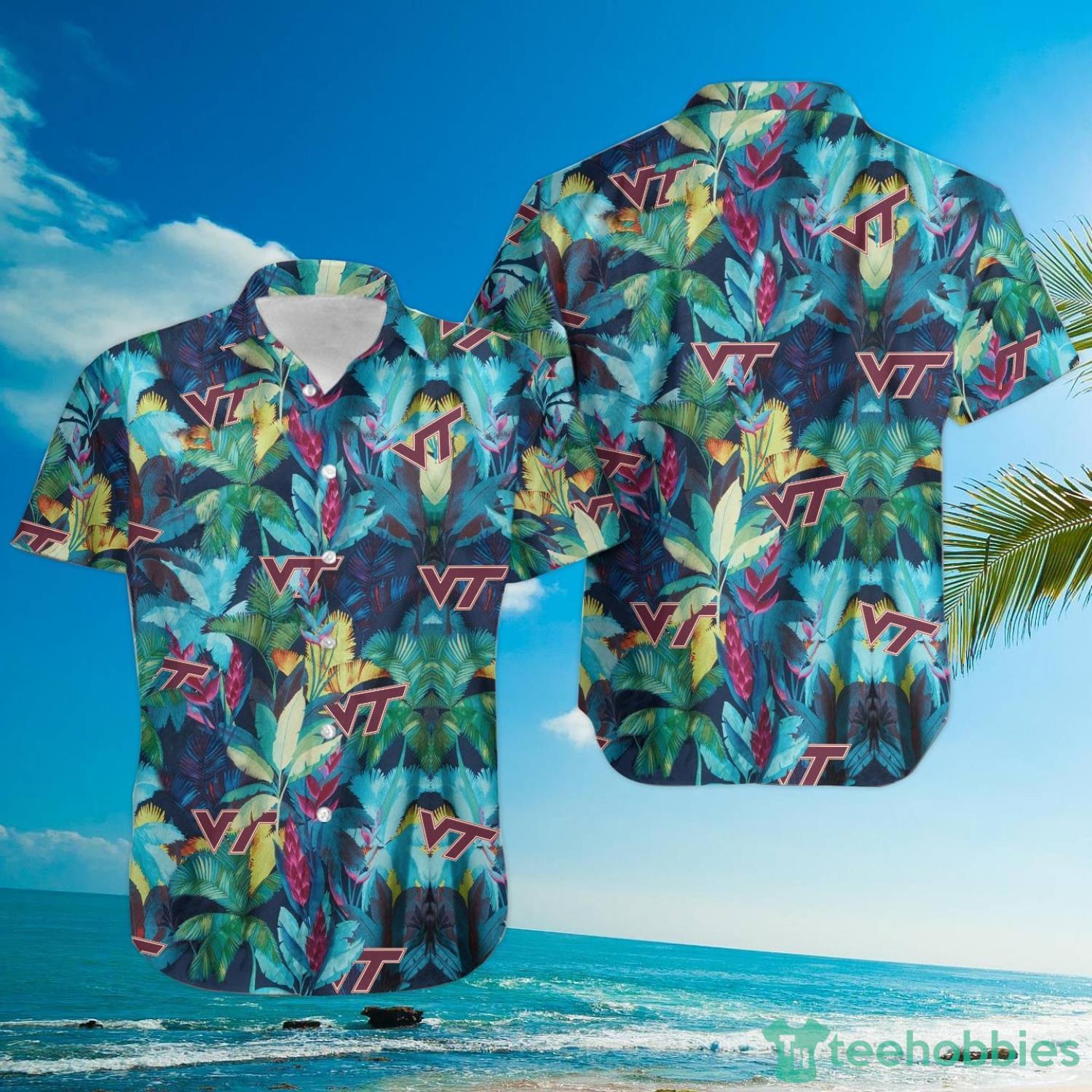 Virginia Tech Hokies Floral Tropical Hawaiian Shirt Product Photo 3