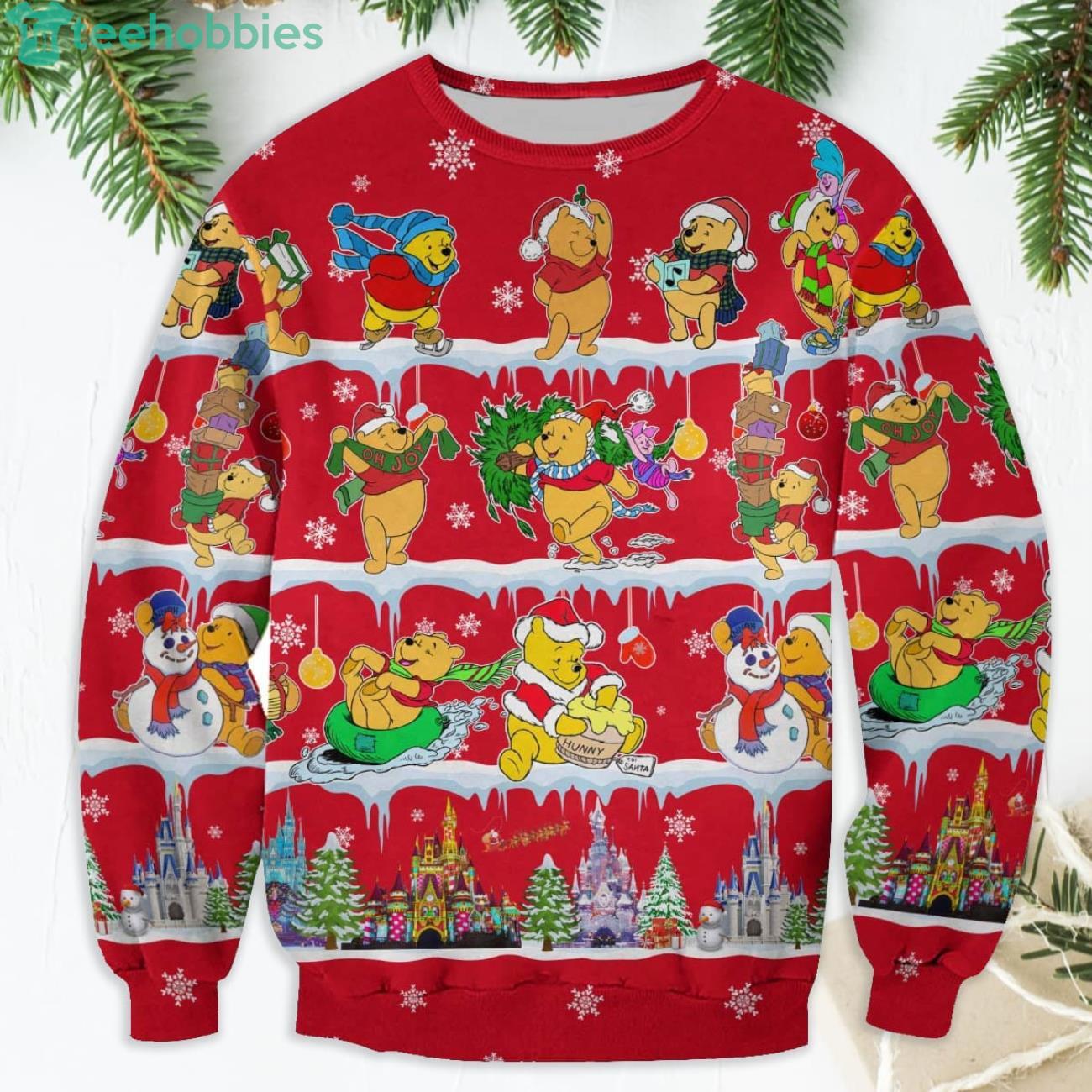 Winnie The Pooh Pattern Xmas Red 2022 Christmas Disney Cartoon Sweaters Product Photo 1