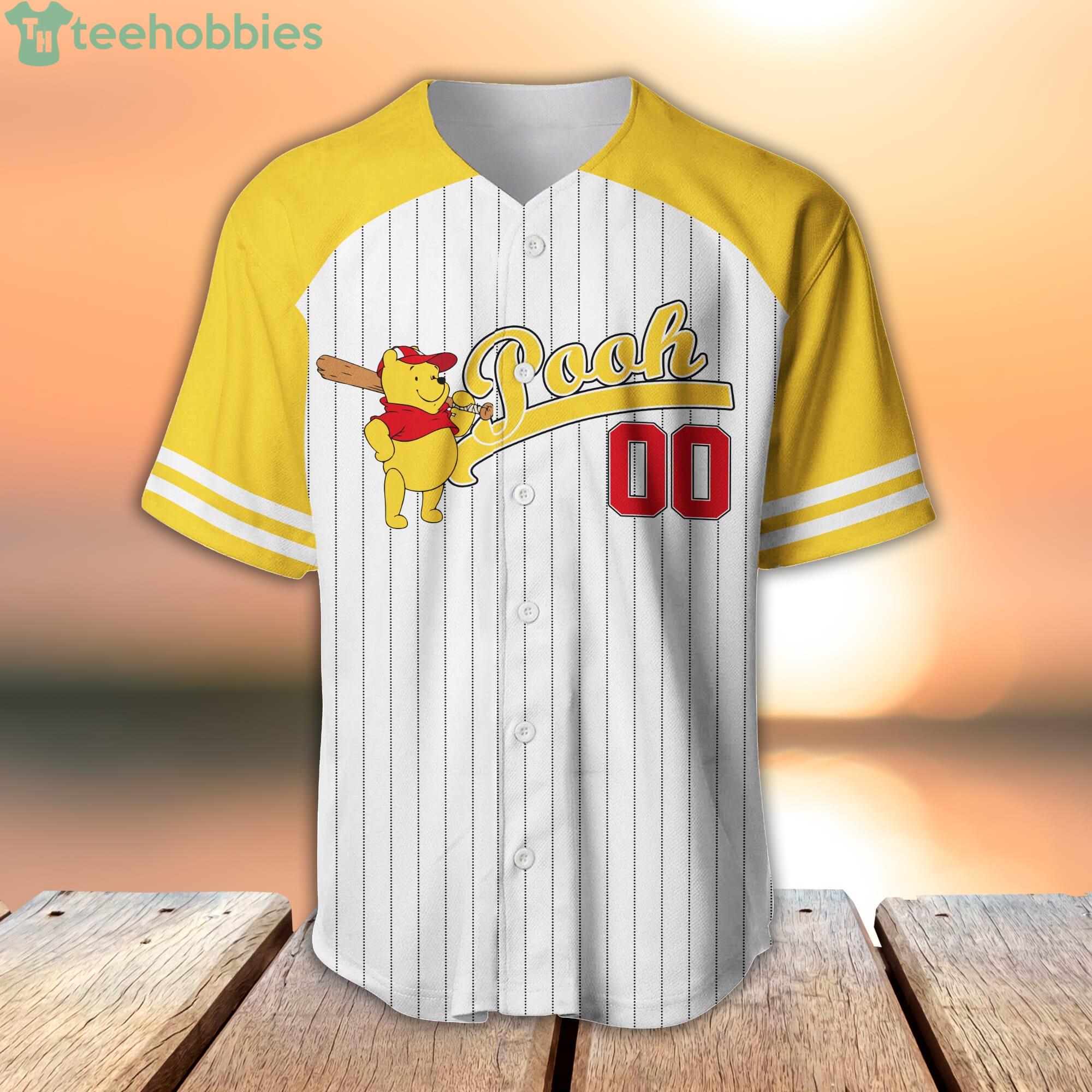 Winnie The Pooh Striped Yellow Red Cartoon Custom Name & Number Baseball  Jersey Shirt