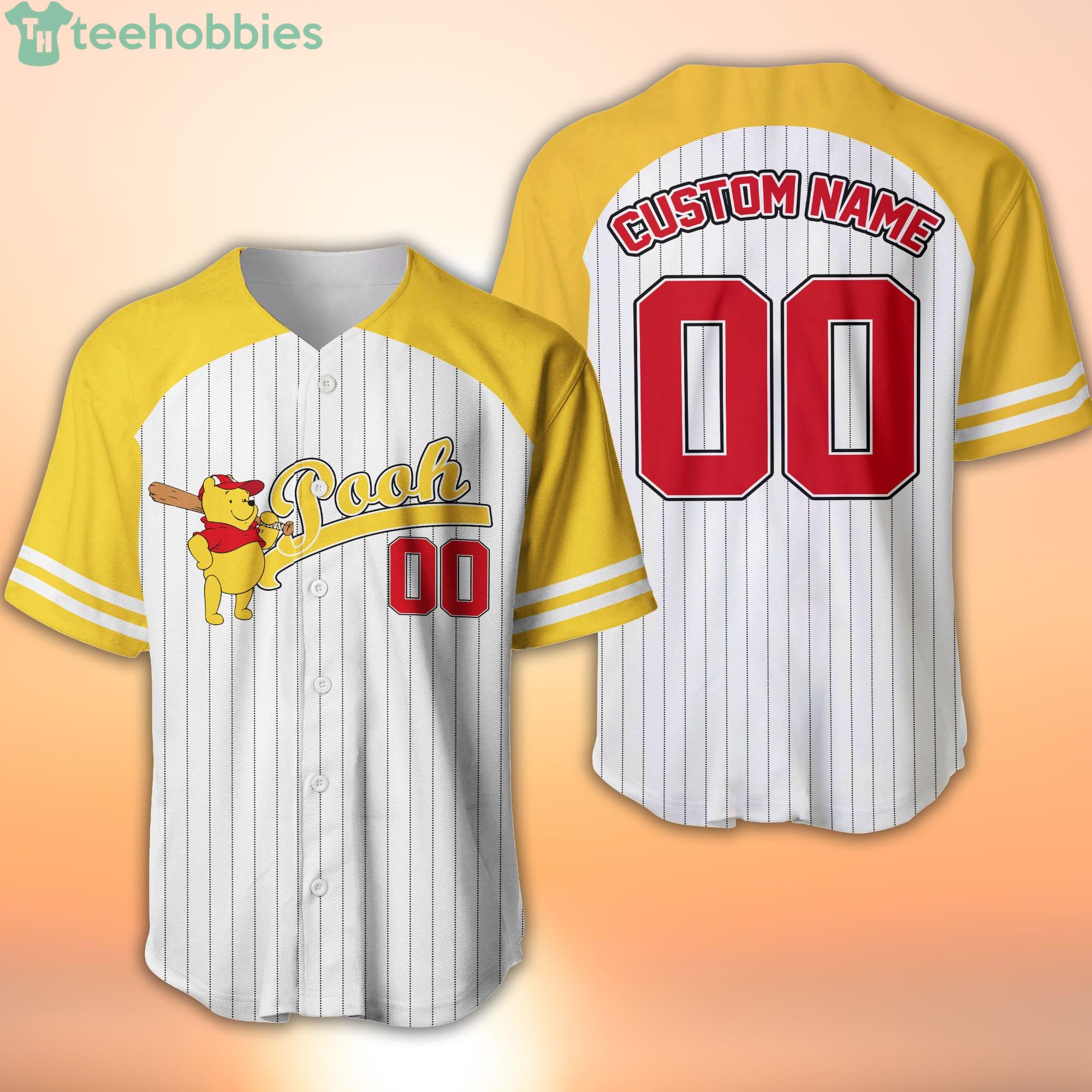 Personalized Eeyore Donkey Winnie The Pooh White Pinstripe Baseball Jersey  - T-shirts Low Price