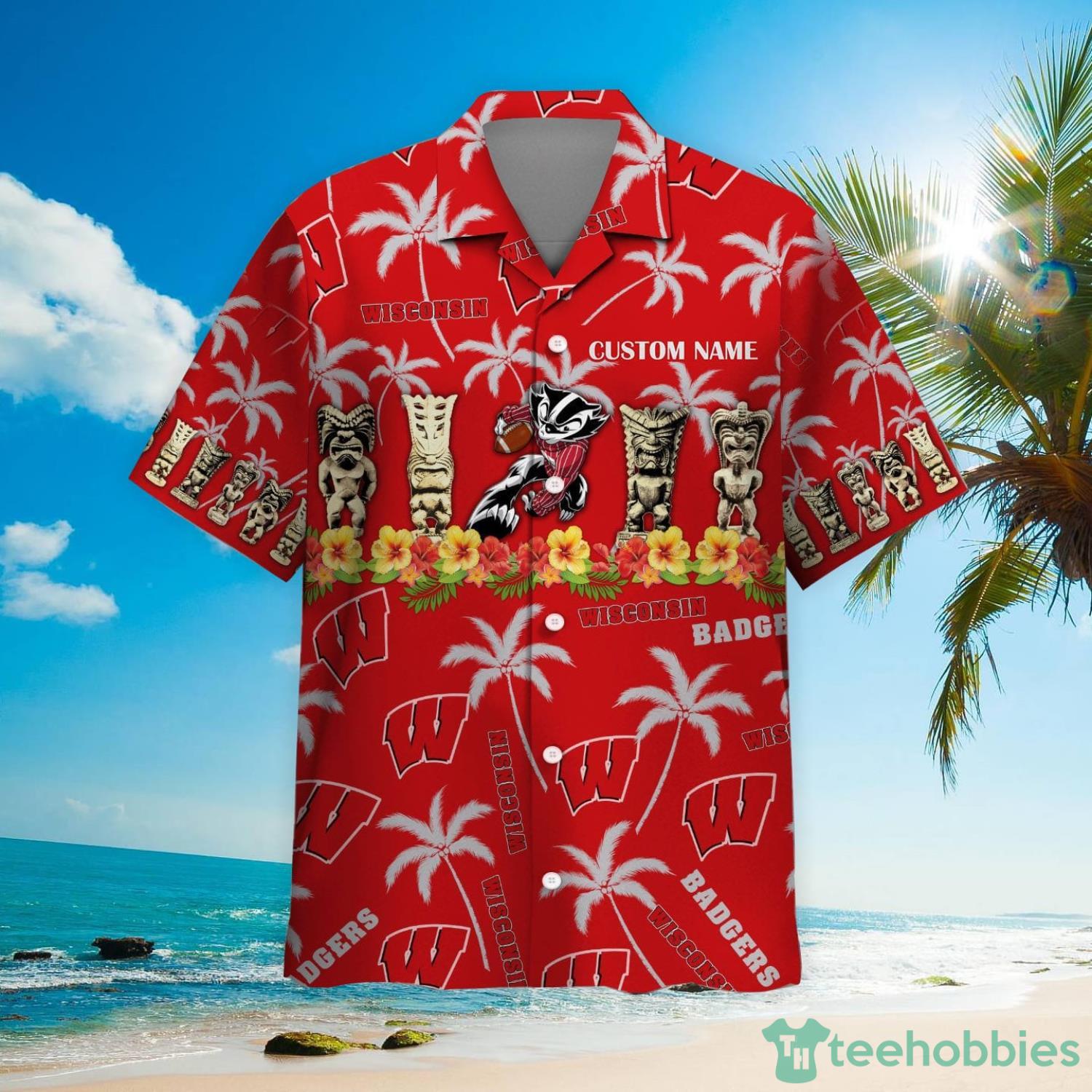 Wisconsin Badgers Custom Name Hawaiian Shirt Product Photo 3