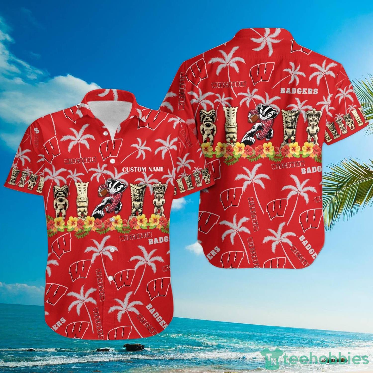 Wisconsin Badgers Custom Name Hawaiian Shirt Product Photo 4