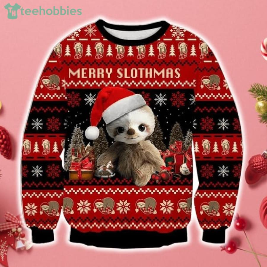 Baby Sloth And Christmas Red Black Sweater Sweatshirt For Christmas Product Photo 1