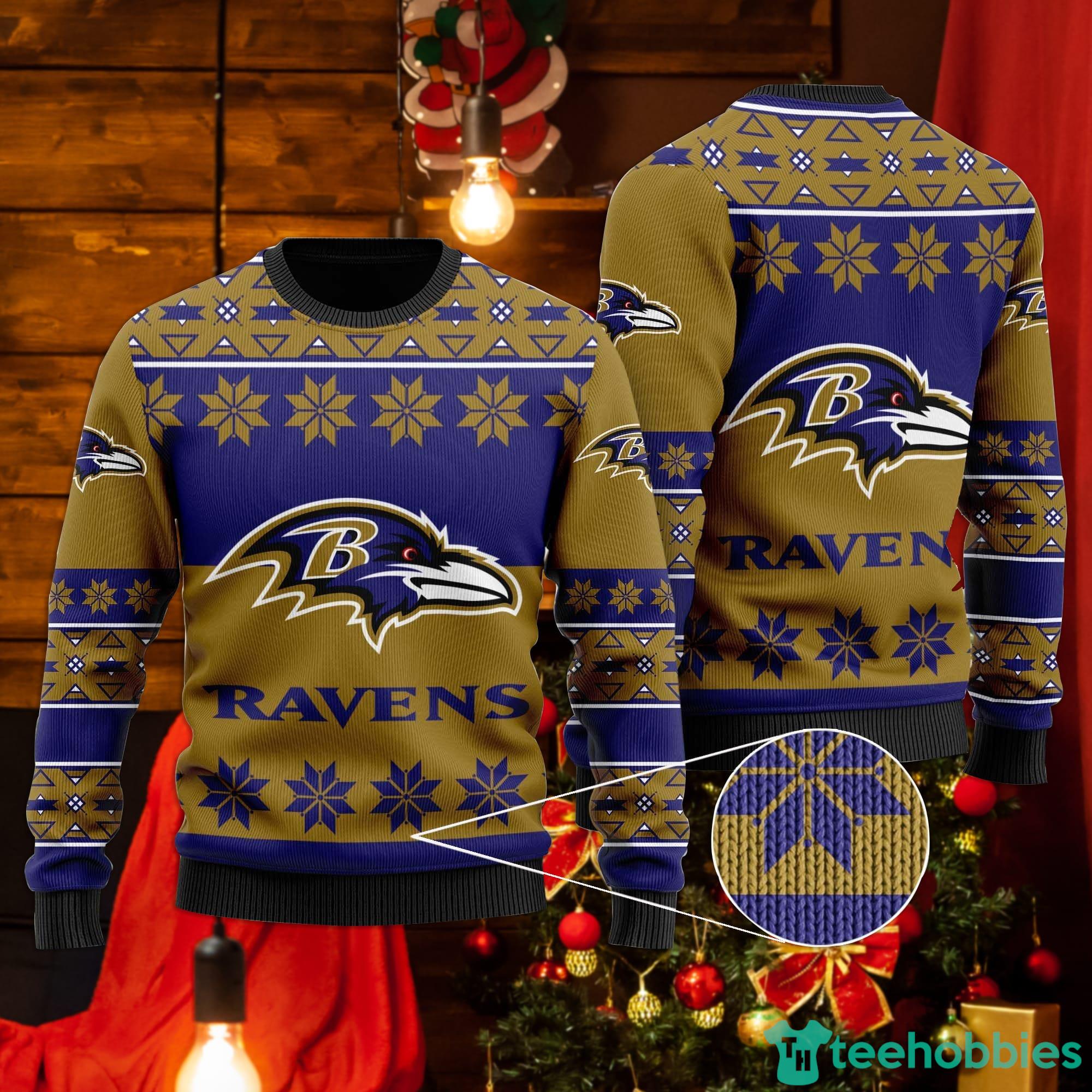 Baltimore Ravens Snowflakes Pattern Ugly Christmas Sweater Product Photo 1