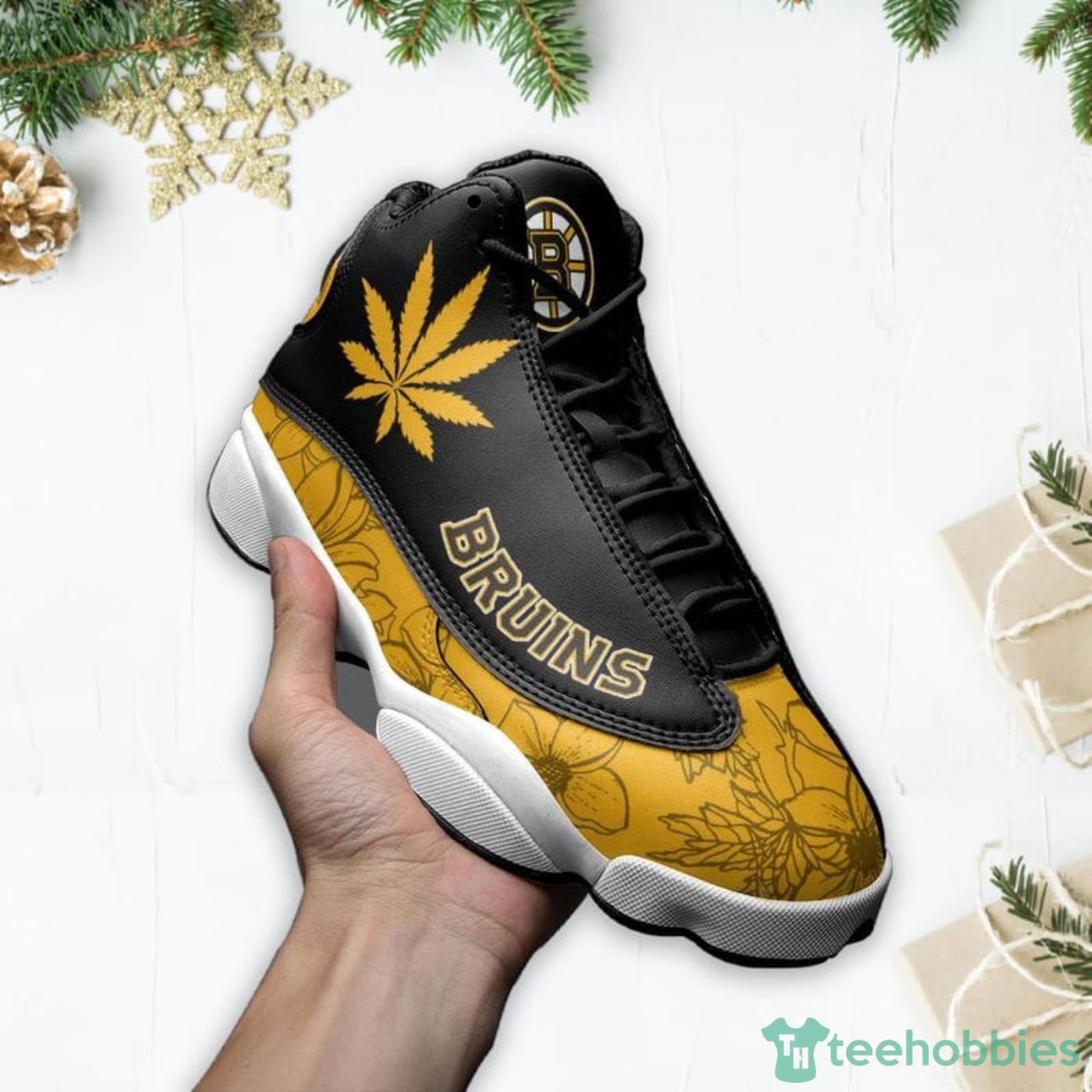 NHL Boston Bruins Custom Name Gold Black Air Jordan 13 Shoes V5