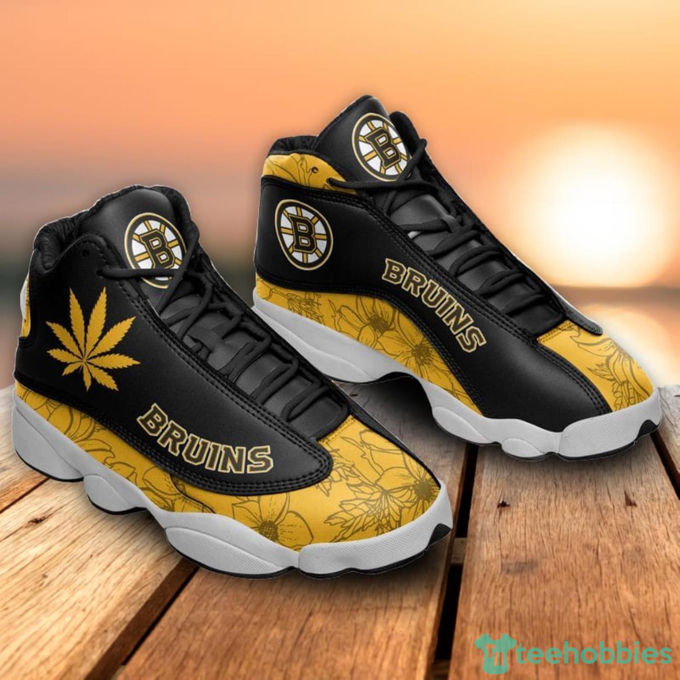 NHL Boston Bruins Custom Name Gold Black Air Jordan 13 Shoes V5