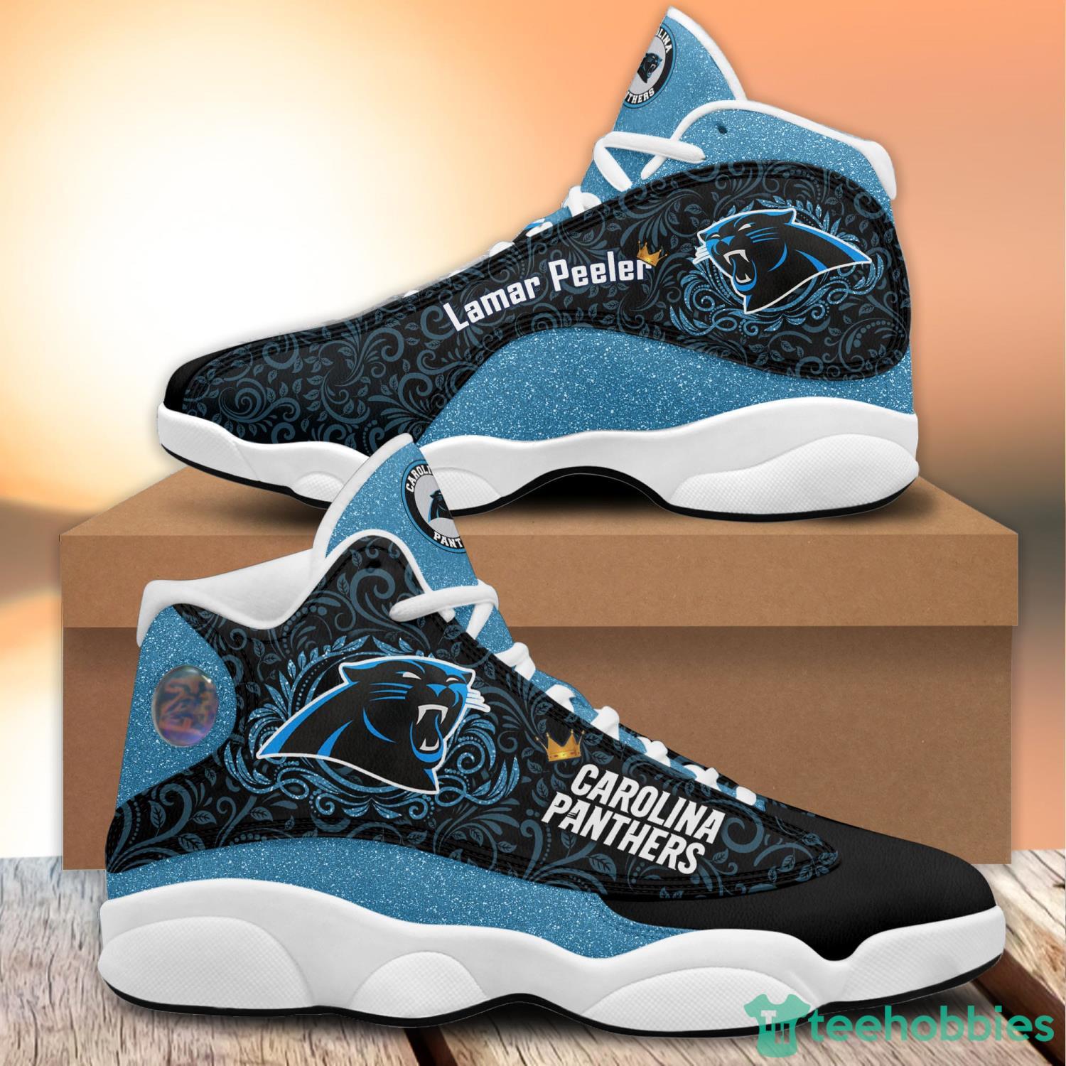 Carolina Panther Flowers Style Air Jordan 13 Shoes For Fans