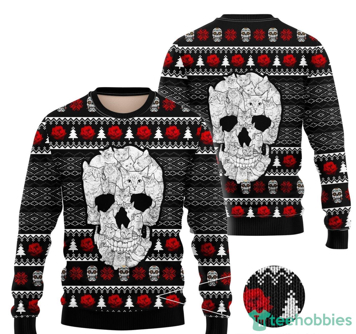 Cat Skull Christmas Gift Ugly Christmas Sweater Product Photo 1