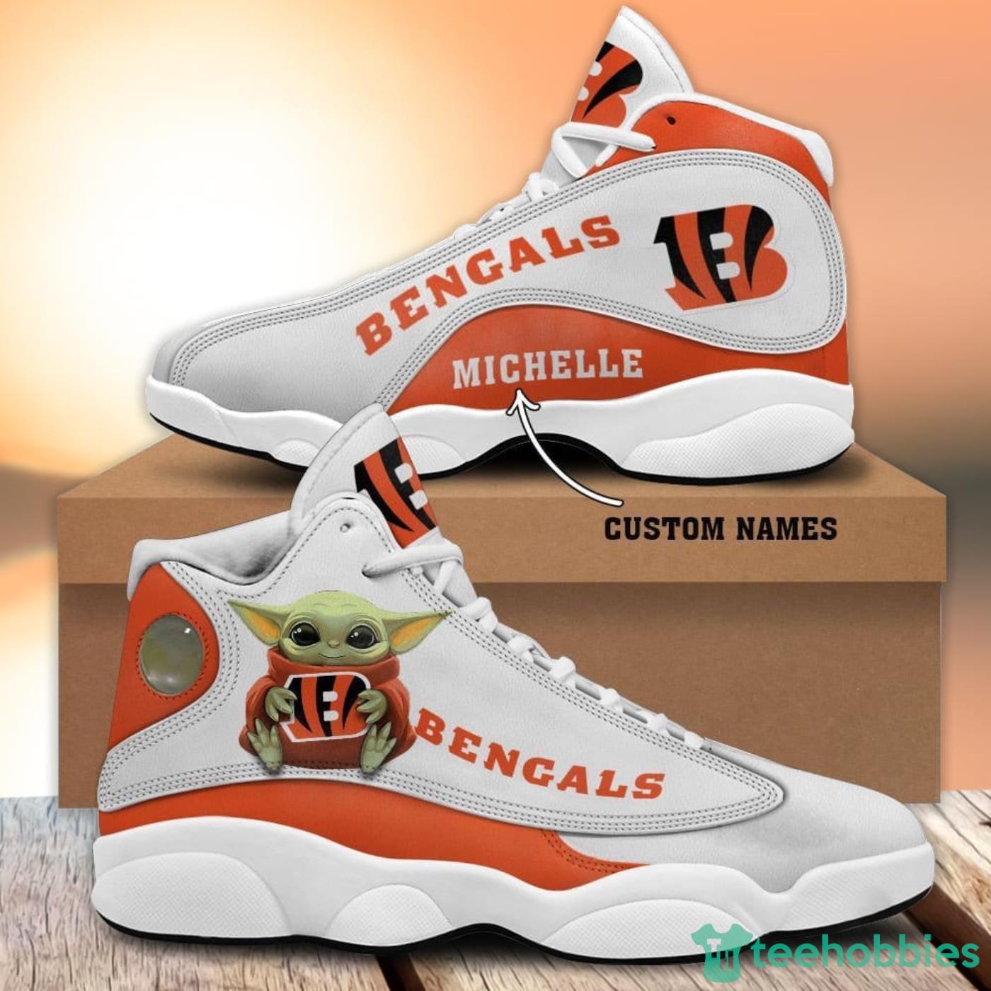 Cincinnati Bengals Fans Custom Name Air Jordan 13 Sneaker Shoes