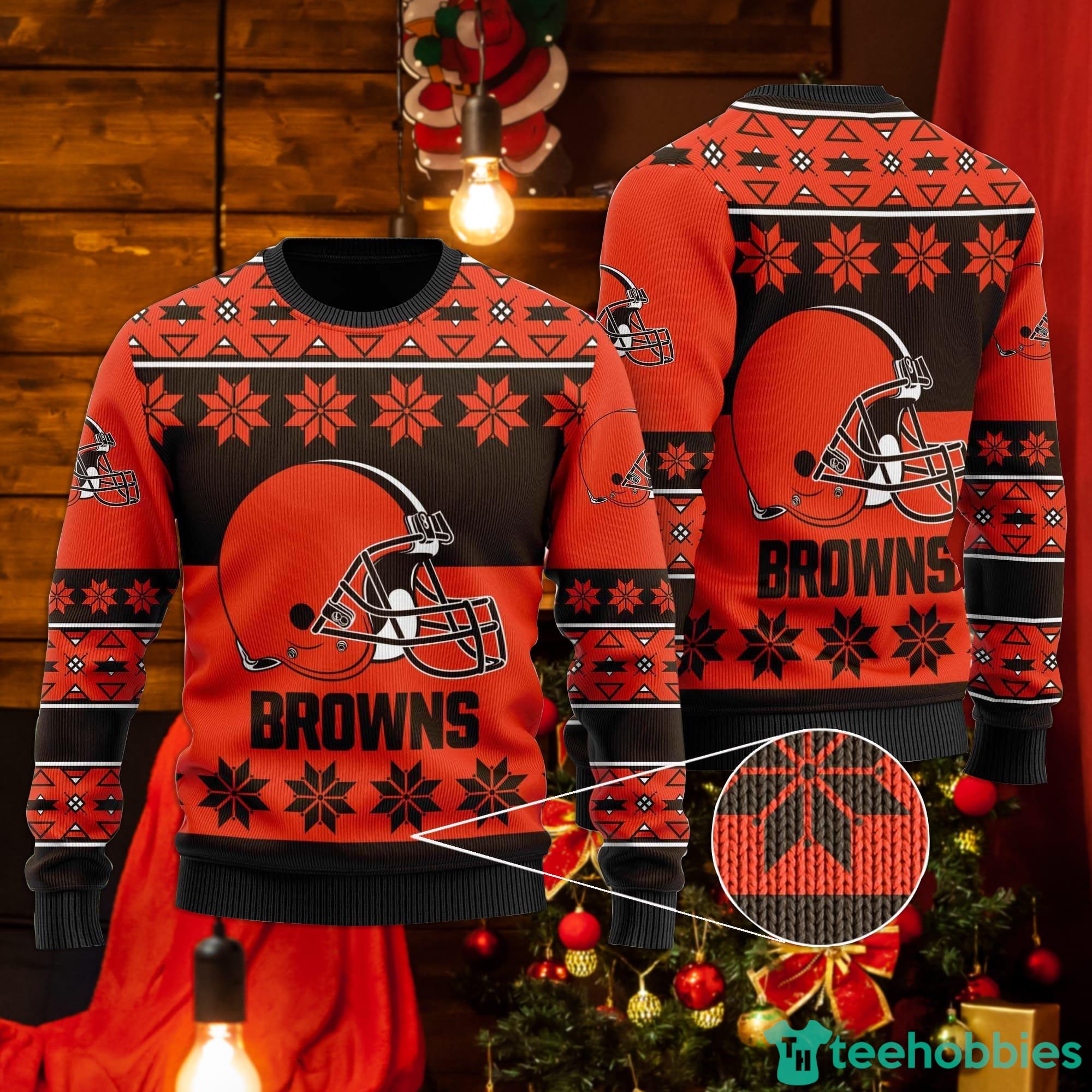 Cleveland Browns Snowflakes Pattern Ugly Christmas Sweater Product Photo 1