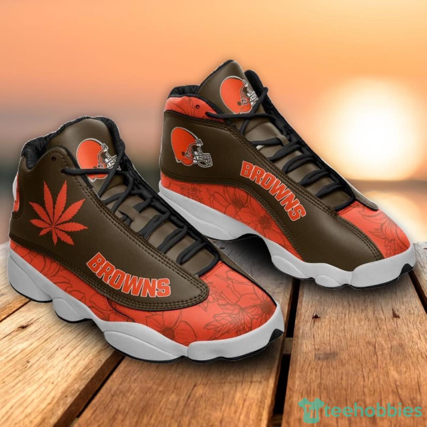 Cleveland Browns Weed Pattern Air Jordan 13 Shoes For Fans