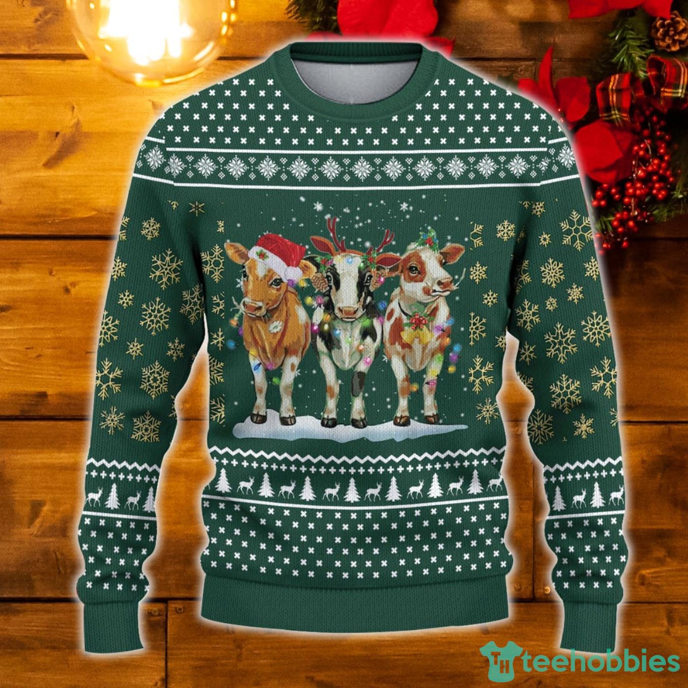 Ugly Christmas Sweater Cow Christmas Lights Sweater Light Up Red Mens  Womens M
