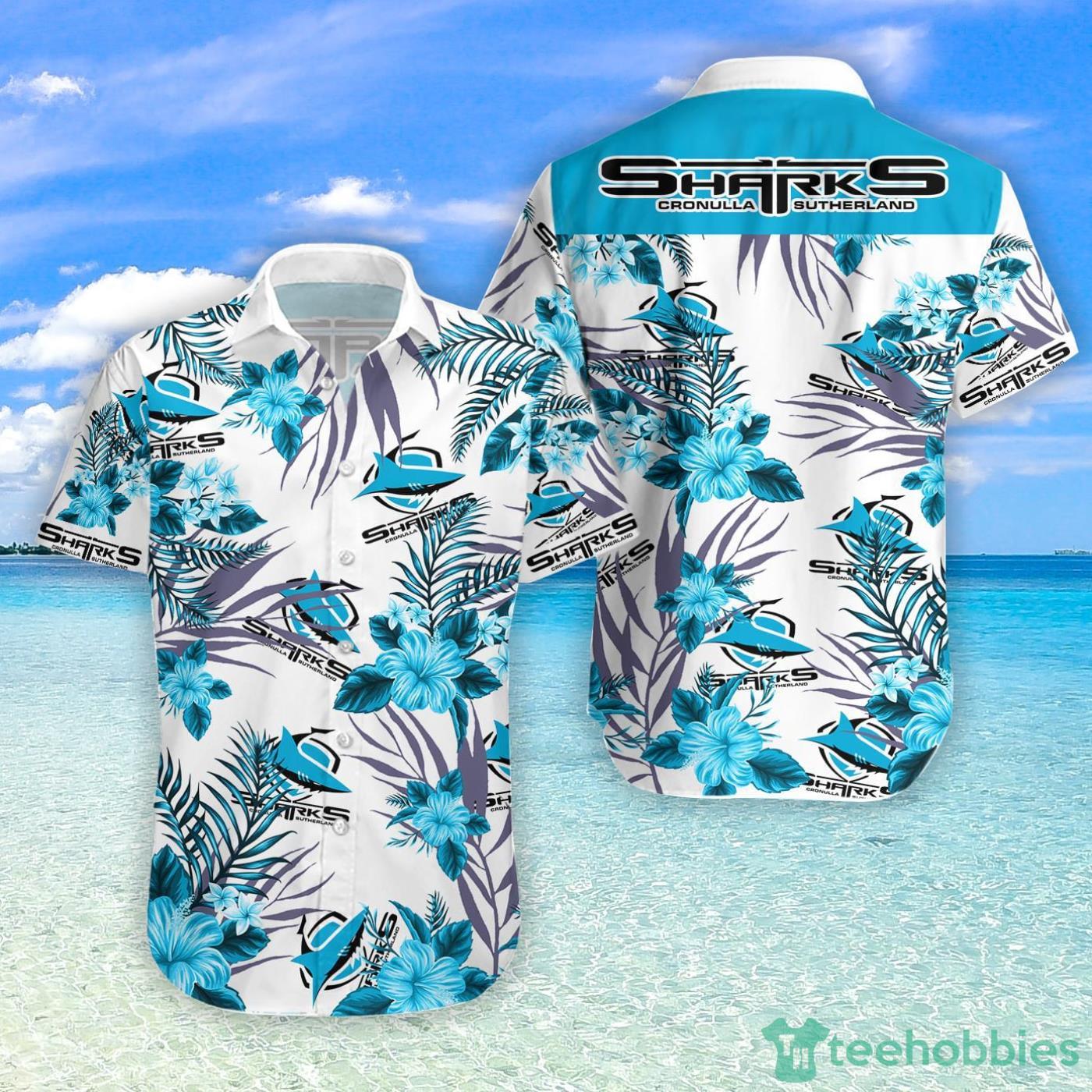 Cronulla Sharks Tropical Flower Hawaiian Shirt For Fans Product Photo 1 Cronulla Sharks Tropical Flower Hawaiian Shirt For Fans Product Photo 1