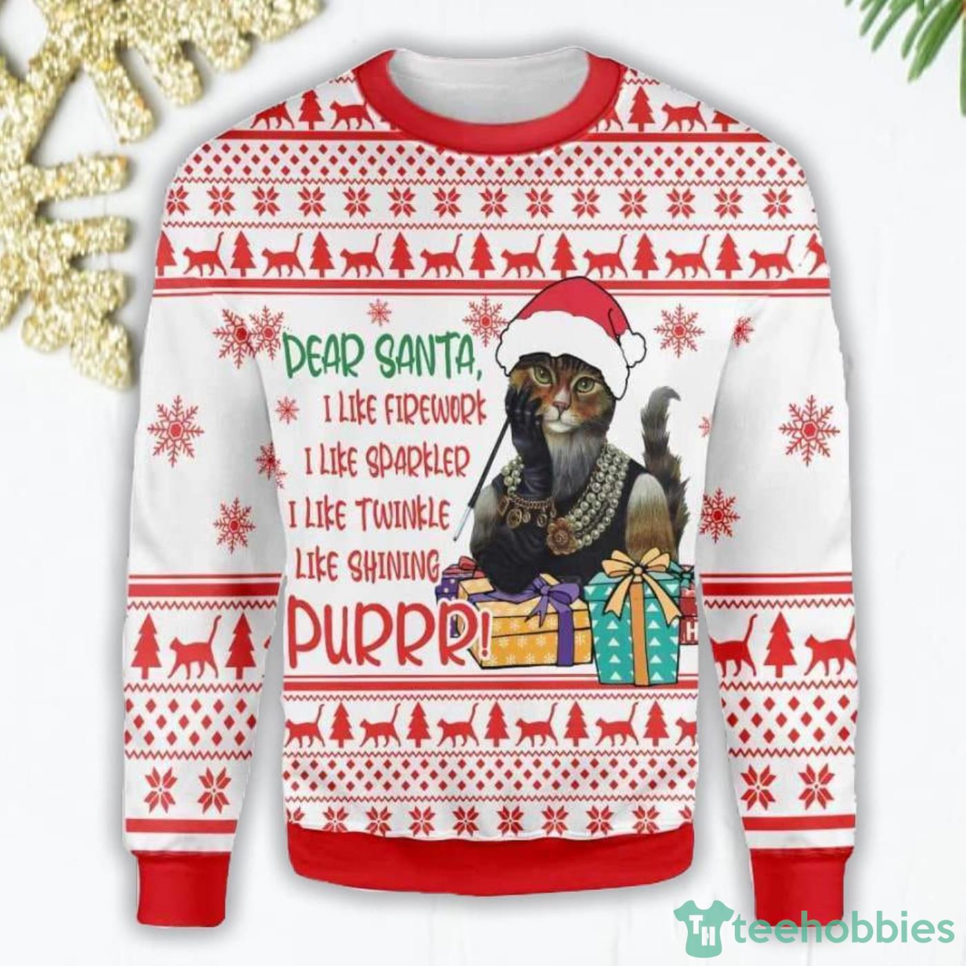 Dear Santa Funny Cat Christmas Gift Ugly Christmas Sweater Product Photo 1