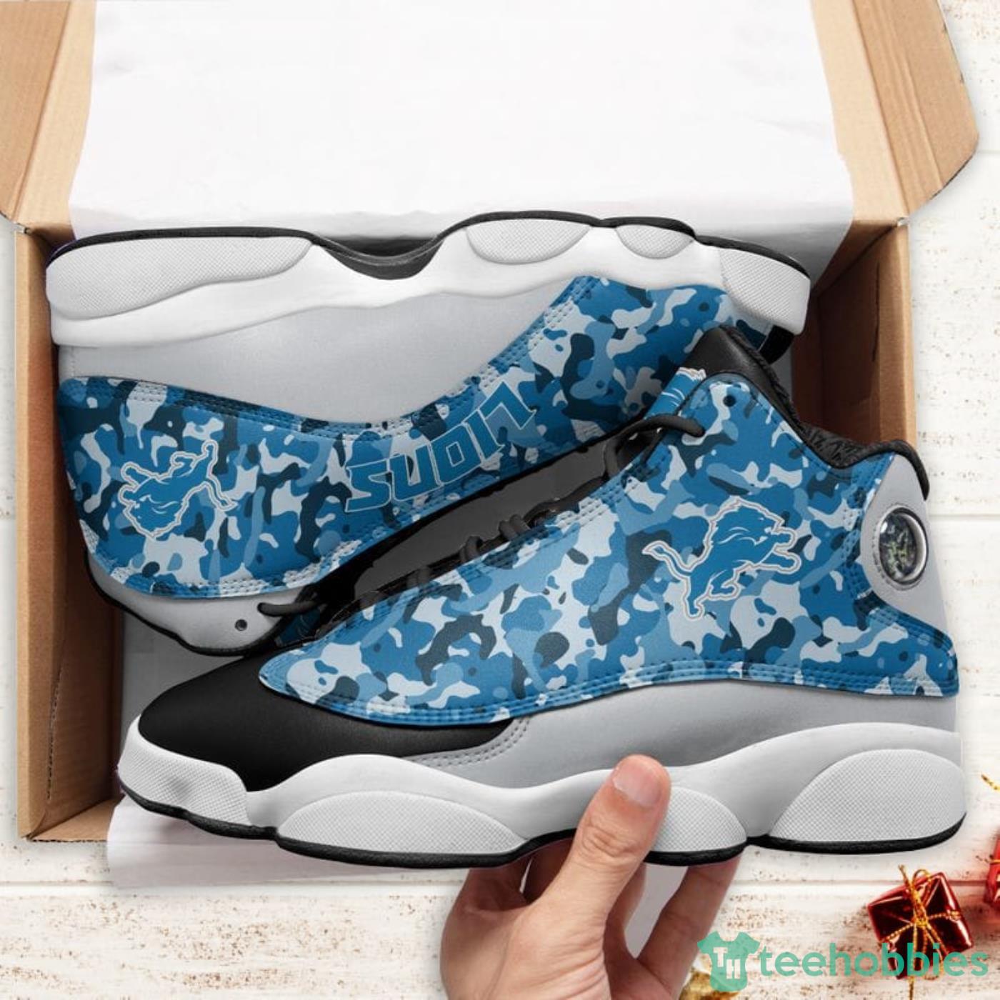 Detroit Lions Camo Pattern Air Jordan 13 Shoes For Fans image Detroit Lions Camo Pattern Air Jordan 13 Shoes For Fans Product Photo 2