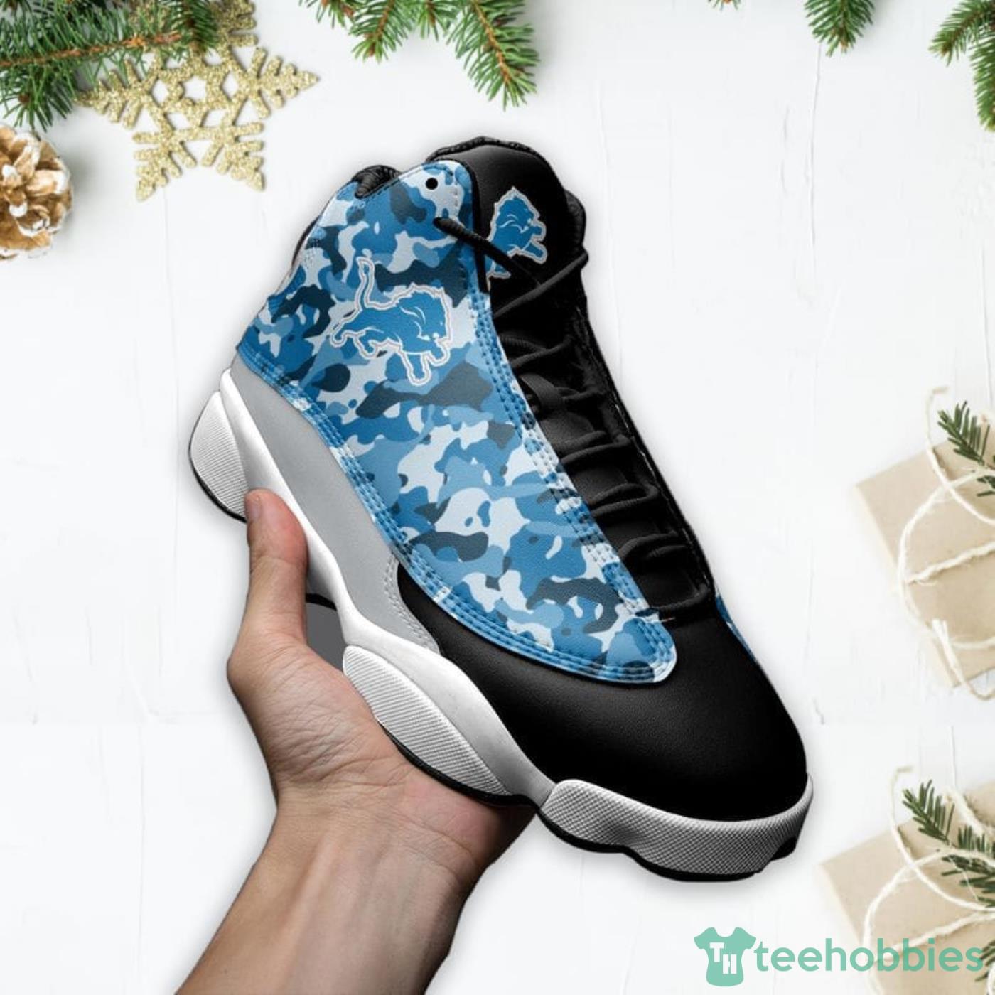 Detroit Lions Camo Pattern Air Jordan 13 Shoes For Fans Product Photo 3 Detroit Lions Camo Pattern Air Jordan 13 Shoes For Fans Product Photo 3