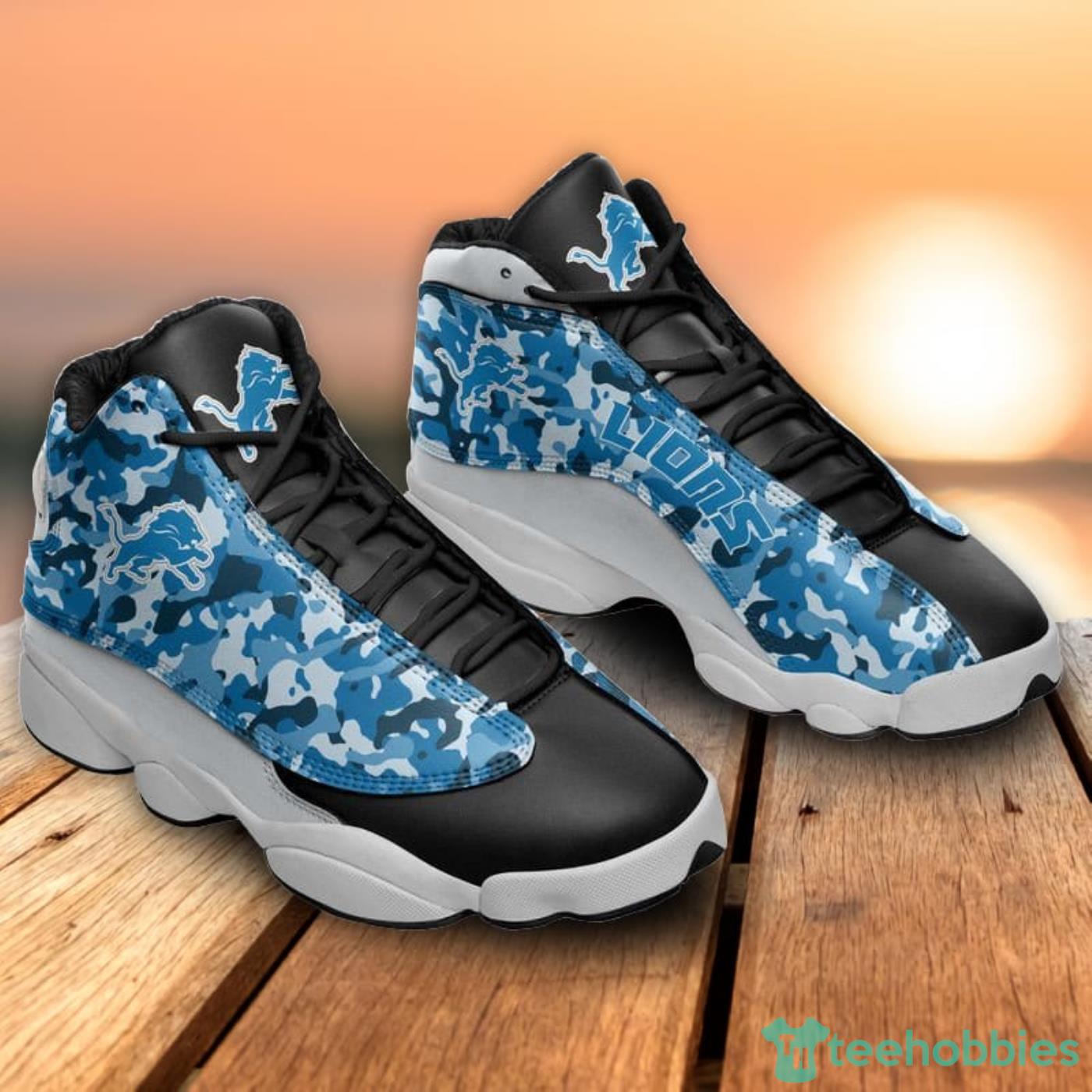 Detroit Lions Camo Pattern Air Jordan 13 Shoes For Fans Product Photo 1 Detroit Lions Camo Pattern Air Jordan 13 Shoes For Fans Product Photo 1
