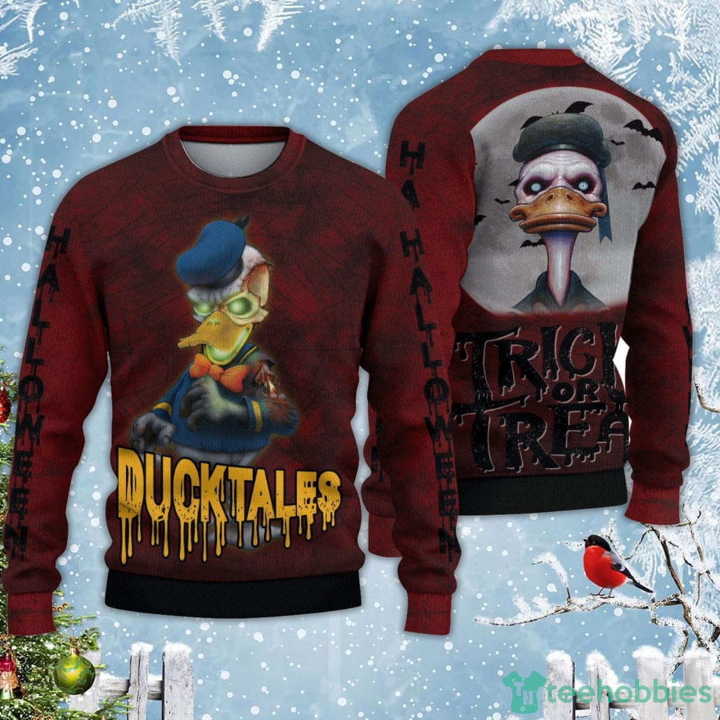 Donald Duck Ducktales Red Black Halloween Ugly Christmas Sweater Product Photo 1