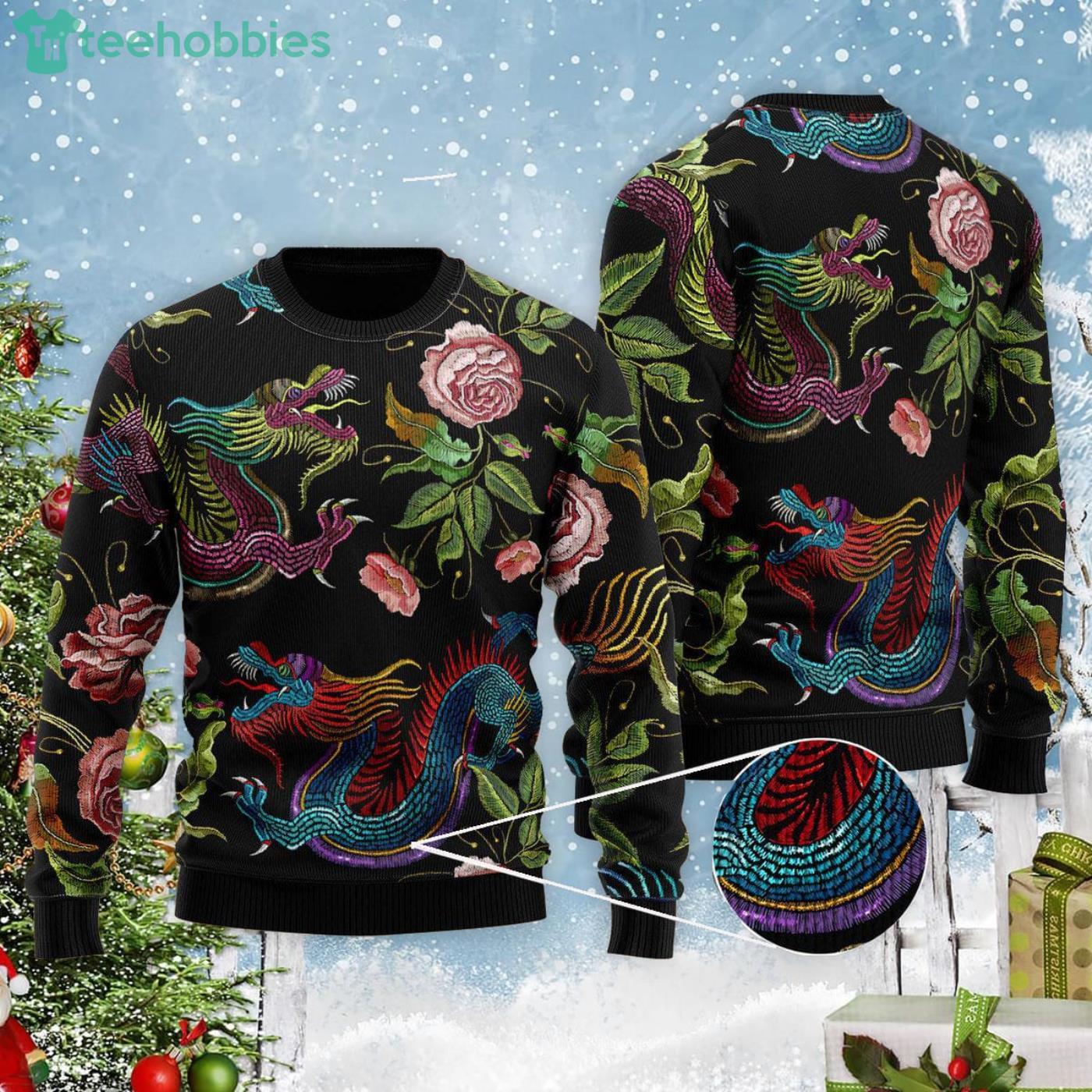 Dragons Flower Christmas Gift Ugly Christmas Sweater