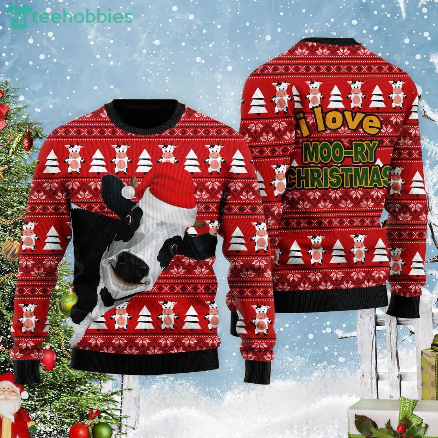 Funny Cow I Love Moory Christmas Gift Ugly Christmas Sweater