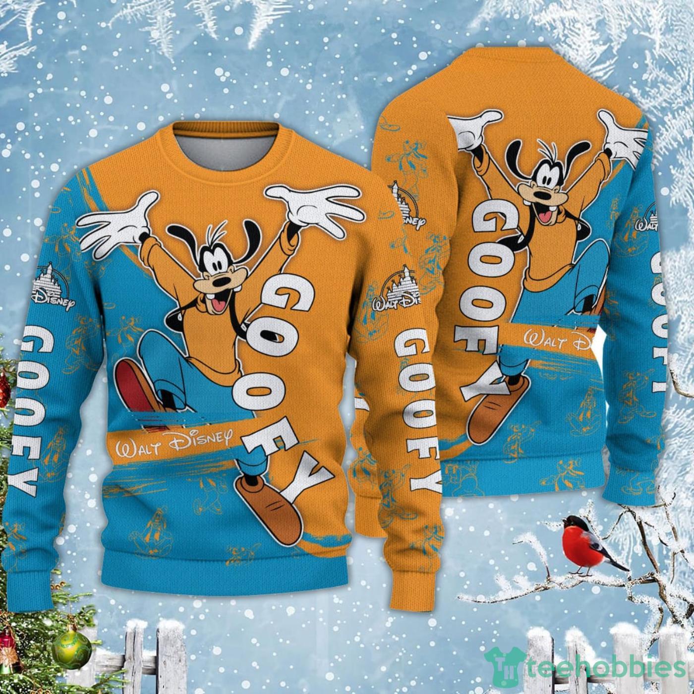 Goofy Dog Blue Orange Disney Carrtoon Lover Ugly Christmas Sweater Product Photo 1