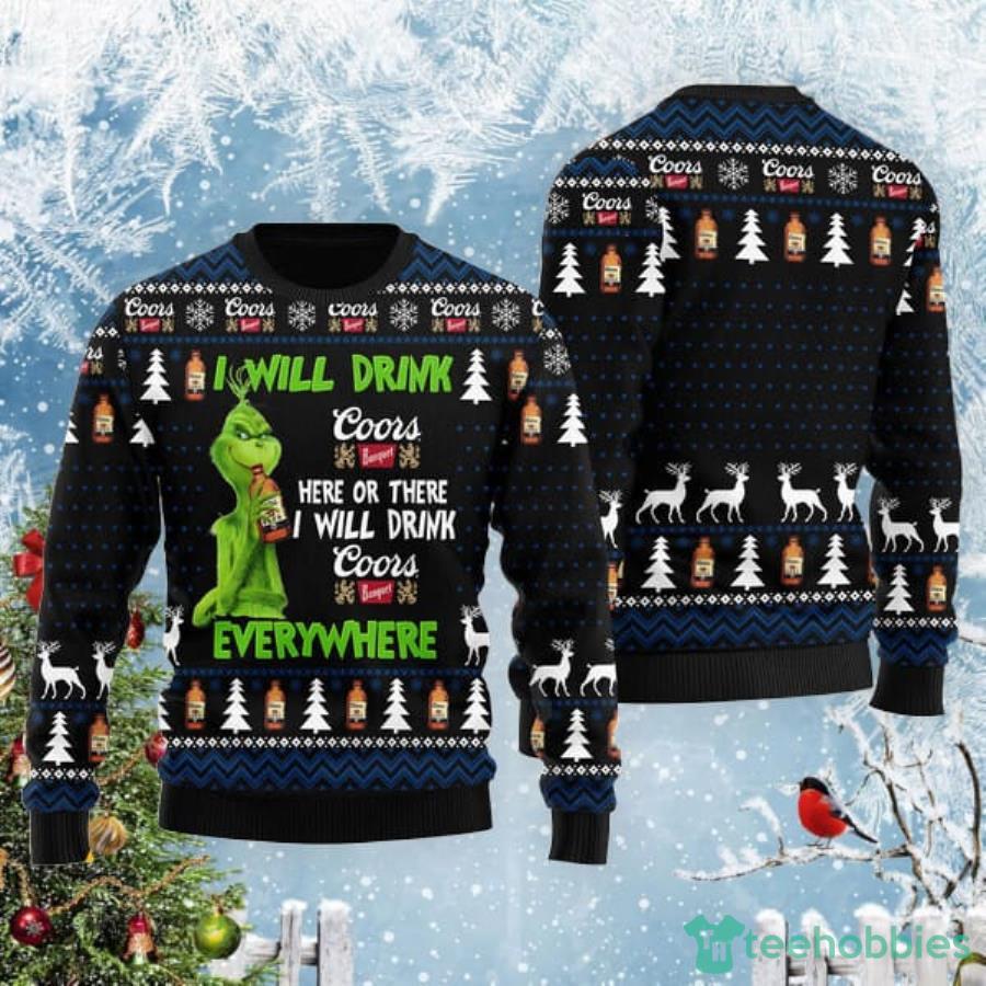 Grinch I Will Drink Coors Banquet Everywhere Christmas Gift Christmas Ugly Sweater Product Photo 1