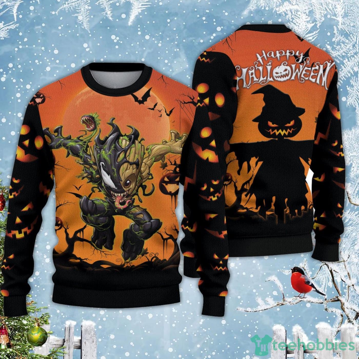 Groot Happy Halloween Black Orange Ugly Christmas Sweater Product Photo 1