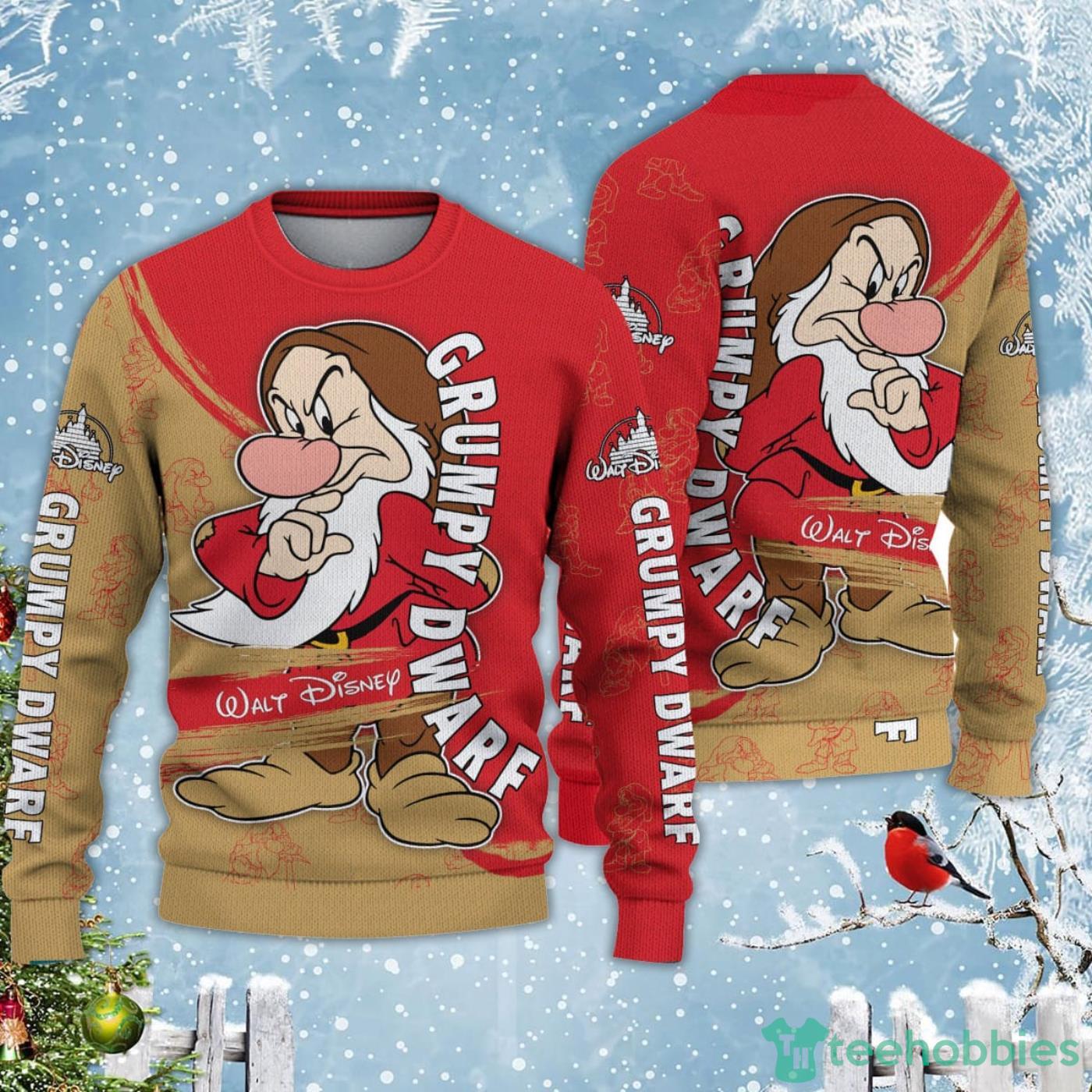 Grumpy Dwarf Red Brown Disney Carrtoon Lover Ugly Christmas Sweater Product Photo 1