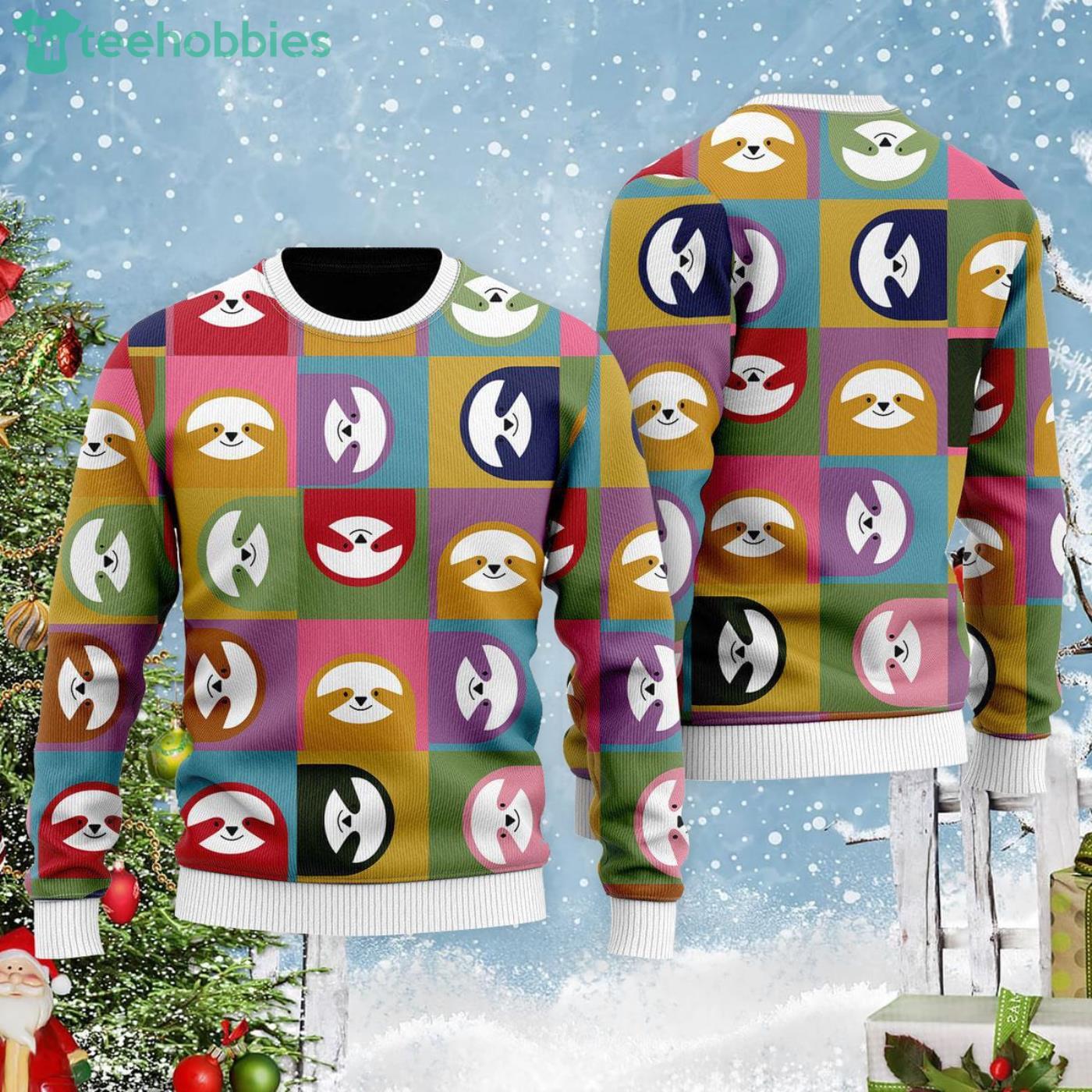 Happy Sloth Christmas Gift Ugly Christmas Sweater Product Photo 1