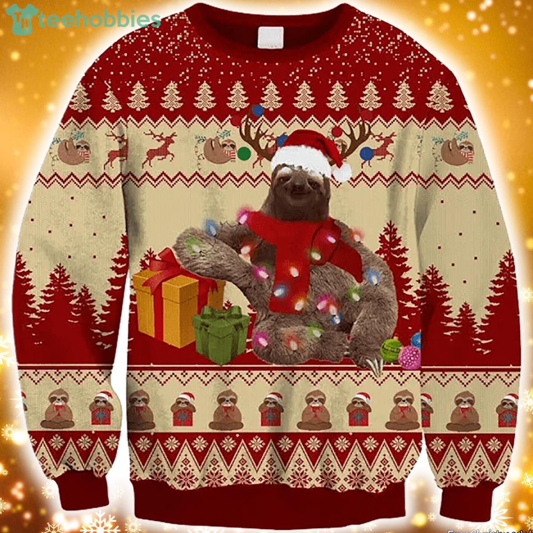 Happy Sloth With Christmas Gift Sweater Sweatshirt For Christmas Product Photo 1