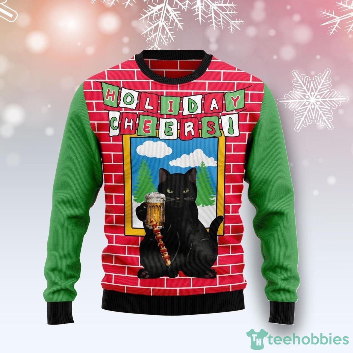 Holiday Cheer Black Cat Beer Christmas Gift Ugly Christmas Sweater Product Photo 1