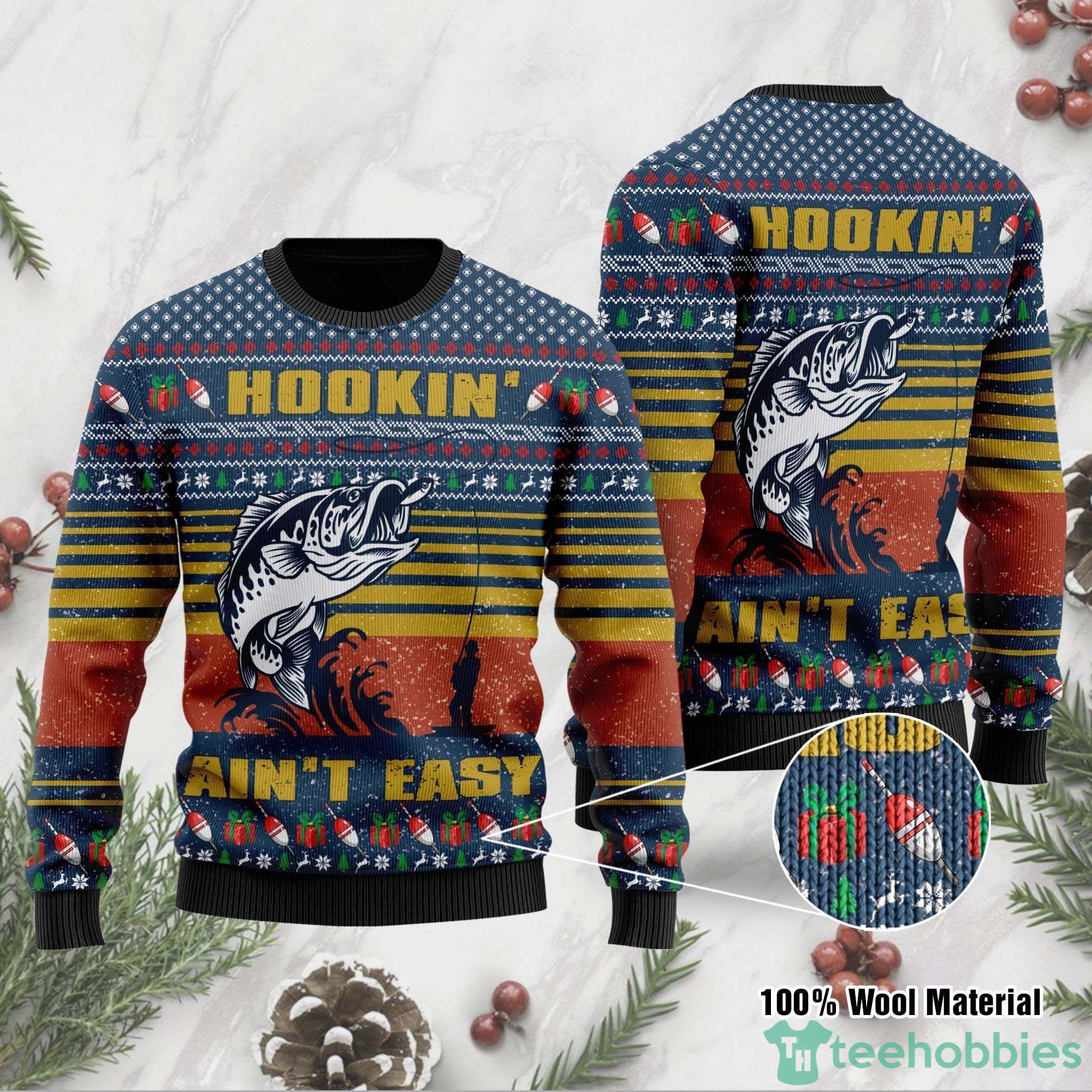 Hookin Ain Easy Fishing Ugly Christmas Sweater Product Photo 1