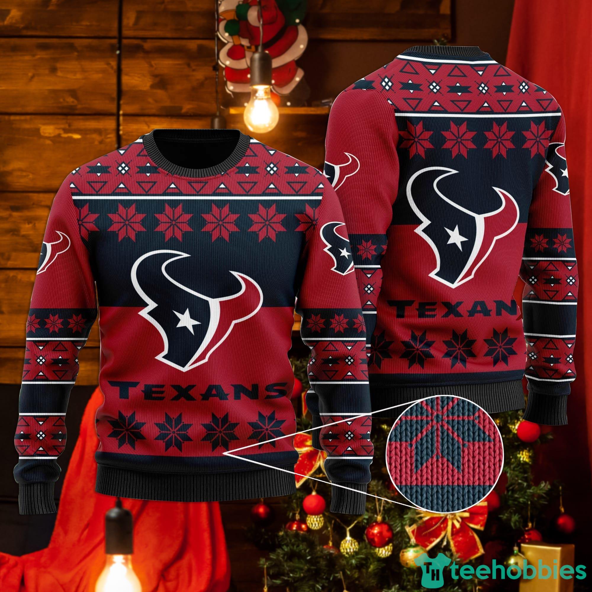 Houston Texans Snowflakes Pattern Ugly Christmas Sweater Product Photo 1