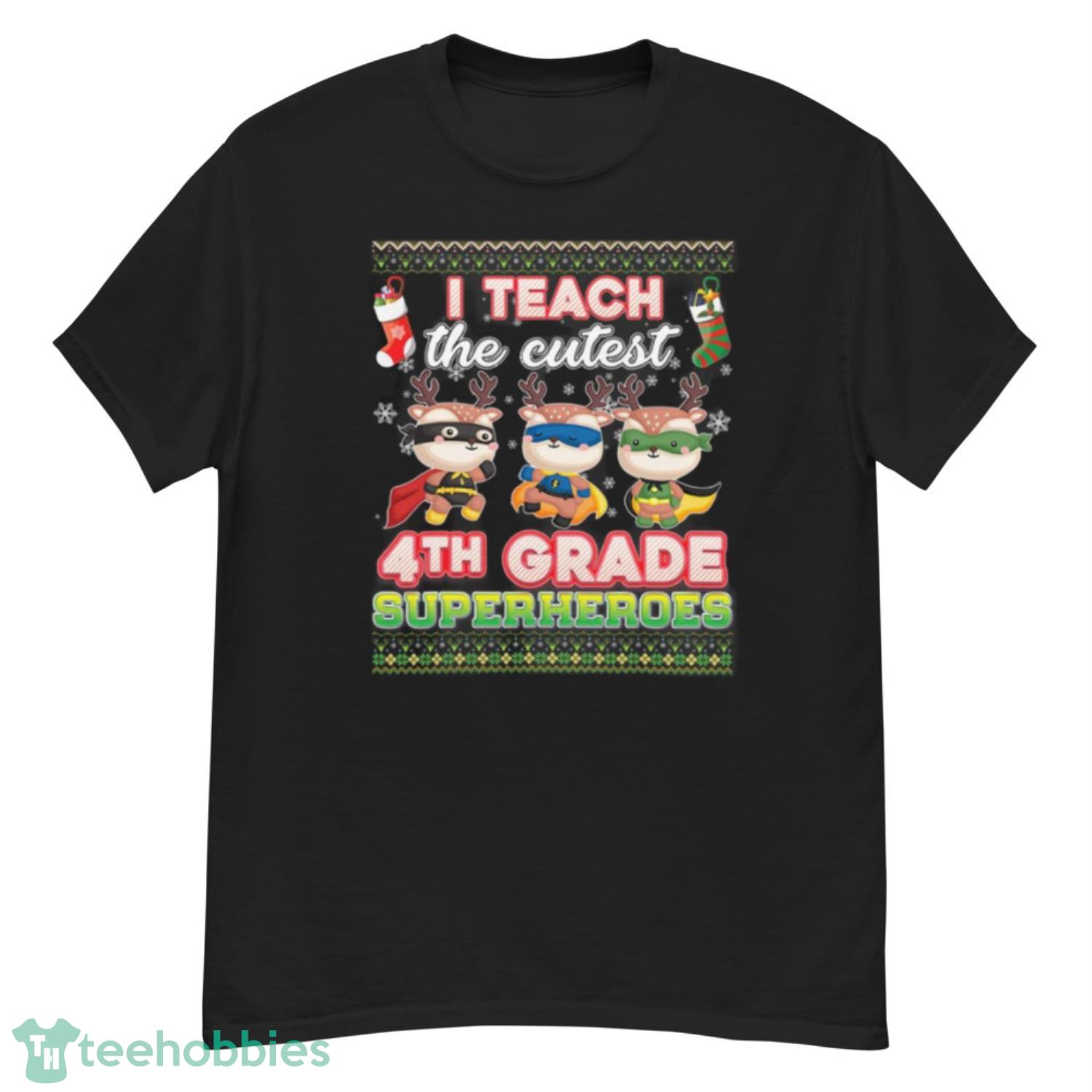 I Teach 4th Grade Superheroes Reindeer Christmas Fourth Xmas Shirt - G500 Men’s Classic T-Shirt