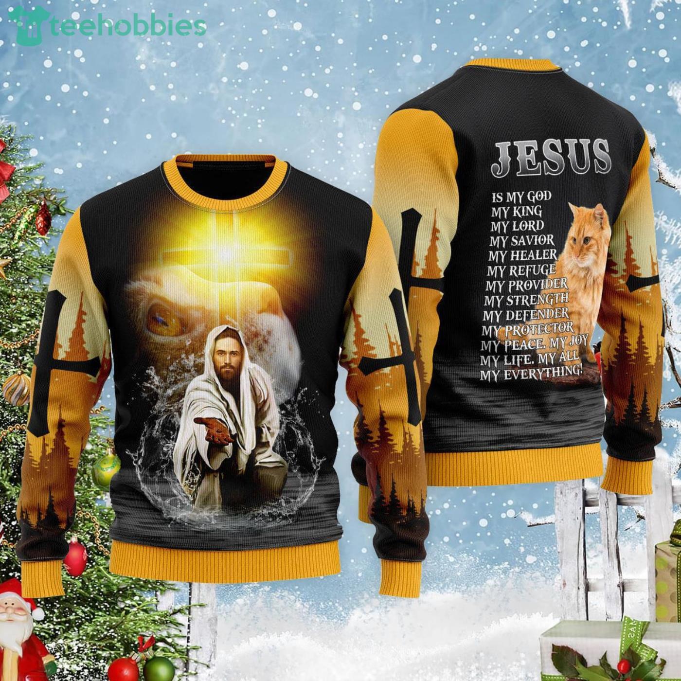 Jesus And Cat Jesus Is My Everything Cute Christmas Gift Ugly Christmas Sweater Product Photo 1 Jesus And Cat Jesus Is My Everything Cute Christmas Gift Ugly Christmas Sweater Product Photo 1