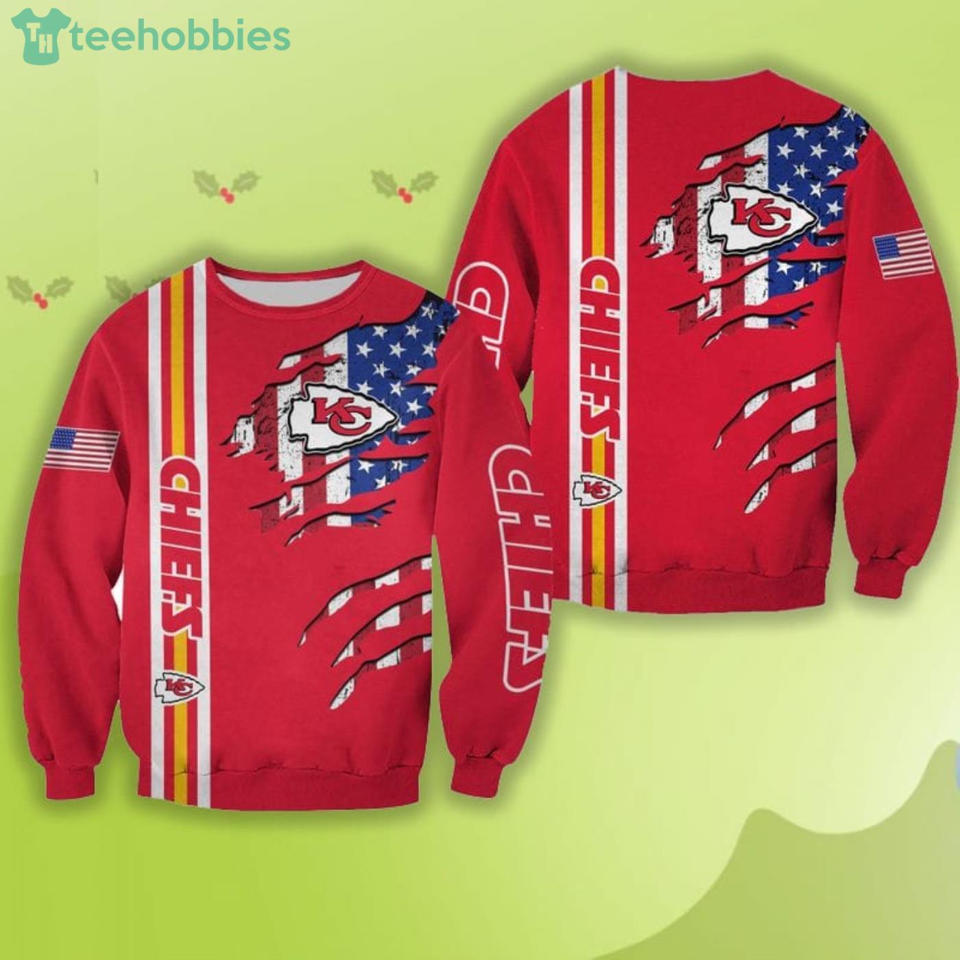 Kansas City Chiefs 3D Hoodie with American Flag Print Chiefs Gift